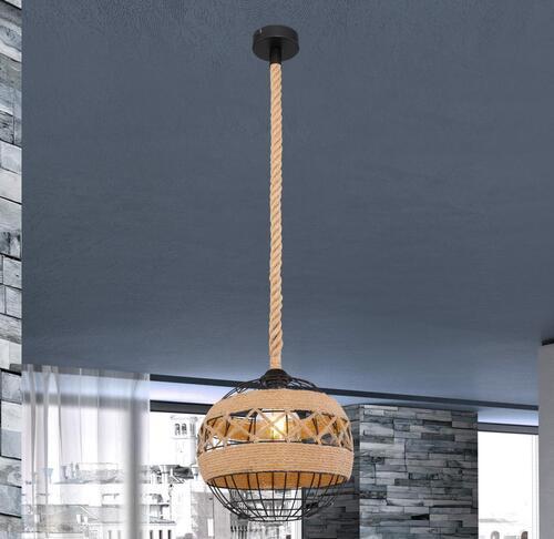 Hängeleuchte 69029H1 max. 60 Watt - Schwarz/Braun, Natur, Naturmaterialien/Metall (30/120cm) - Globo