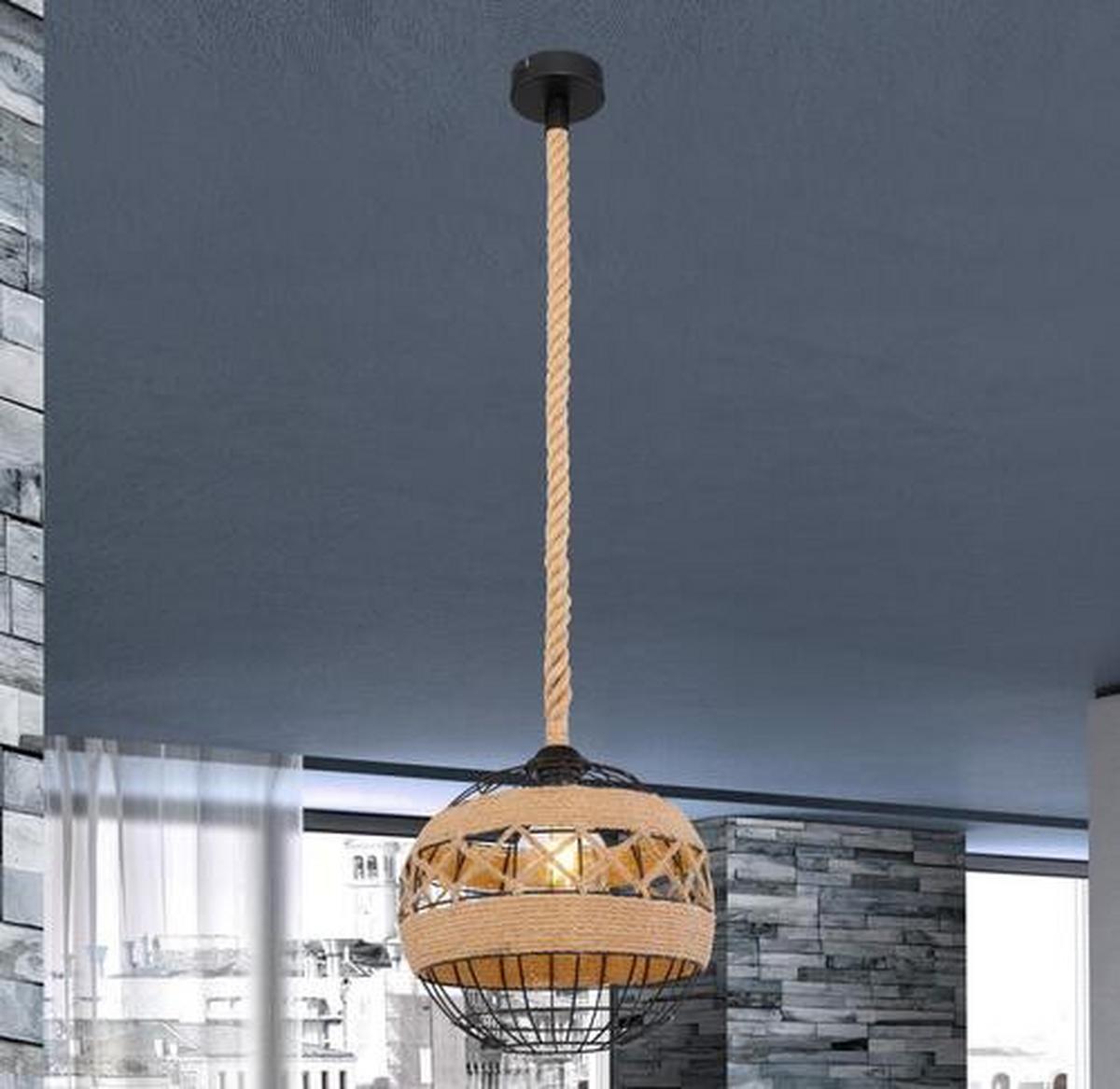 Hängeleuchte 69029H1 max. 60 Watt - Schwarz/Braun, Natur, Naturmaterialien/Metall (30/120cm) - Globo