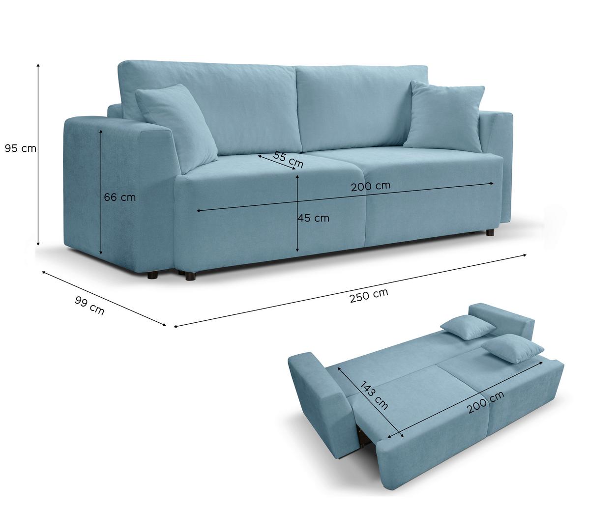 Schlafsofa Point Hellblau - Schwarz/Hellblau, Basics, Holz/Kunststoff (250/95/99cm) - MID.YOU
