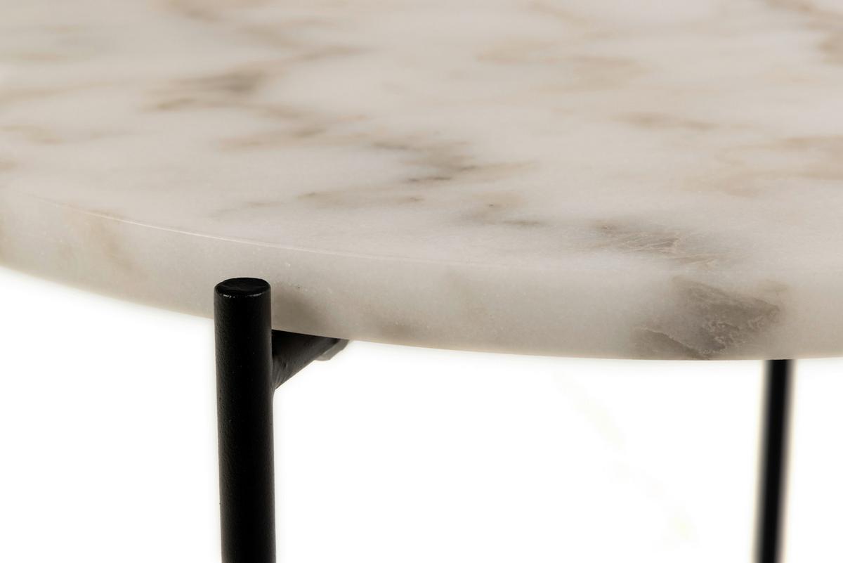 Masă auxiliară AVILA - alb/negru, Trend, metal/piatră (42/42/45cm) - Modern Living