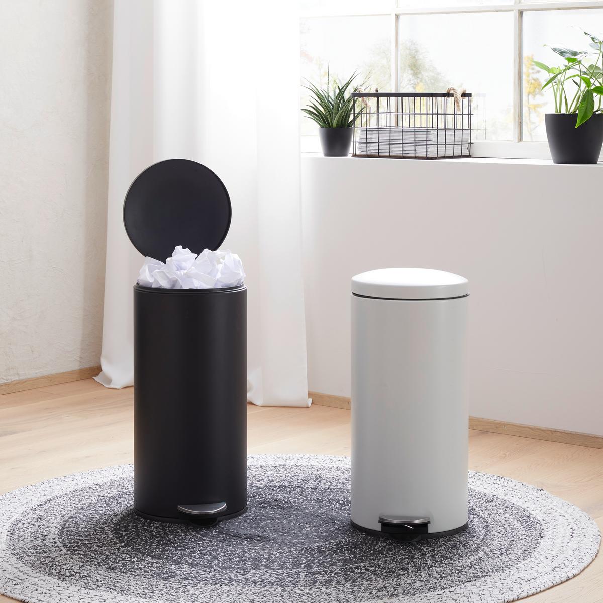 Treteimer Samuel in Weiss ca. 30 l - Weiss/Schwarz, Konventionell, Kunststoff/Metall (29/64,5cm) - Modern Living