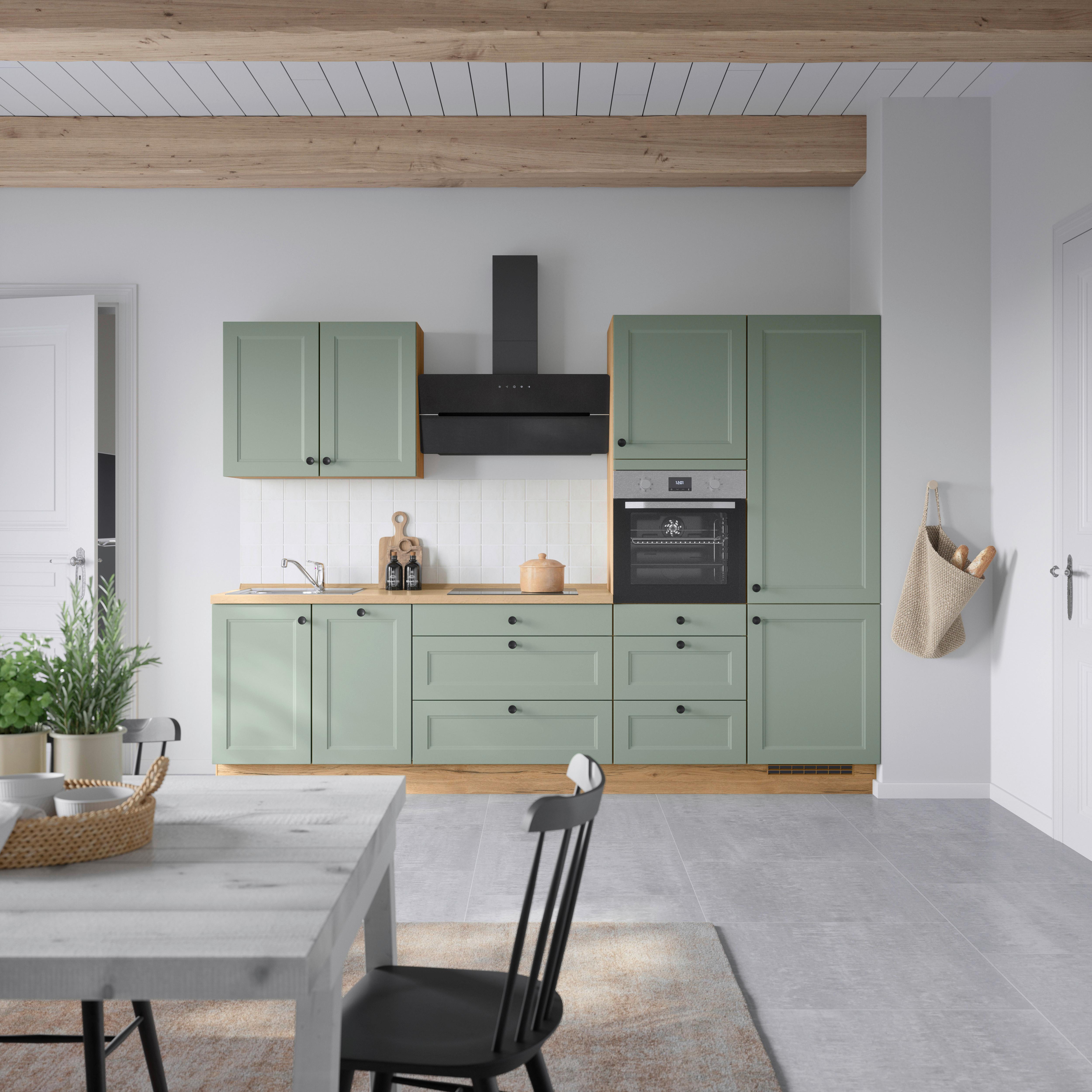 Küchenblock Cascada High m. Geräten Schilfgrün - Schilfgrün/Eichefarben, MODERN, Holzwerkstoff/Metall (300cm) - Nobilia