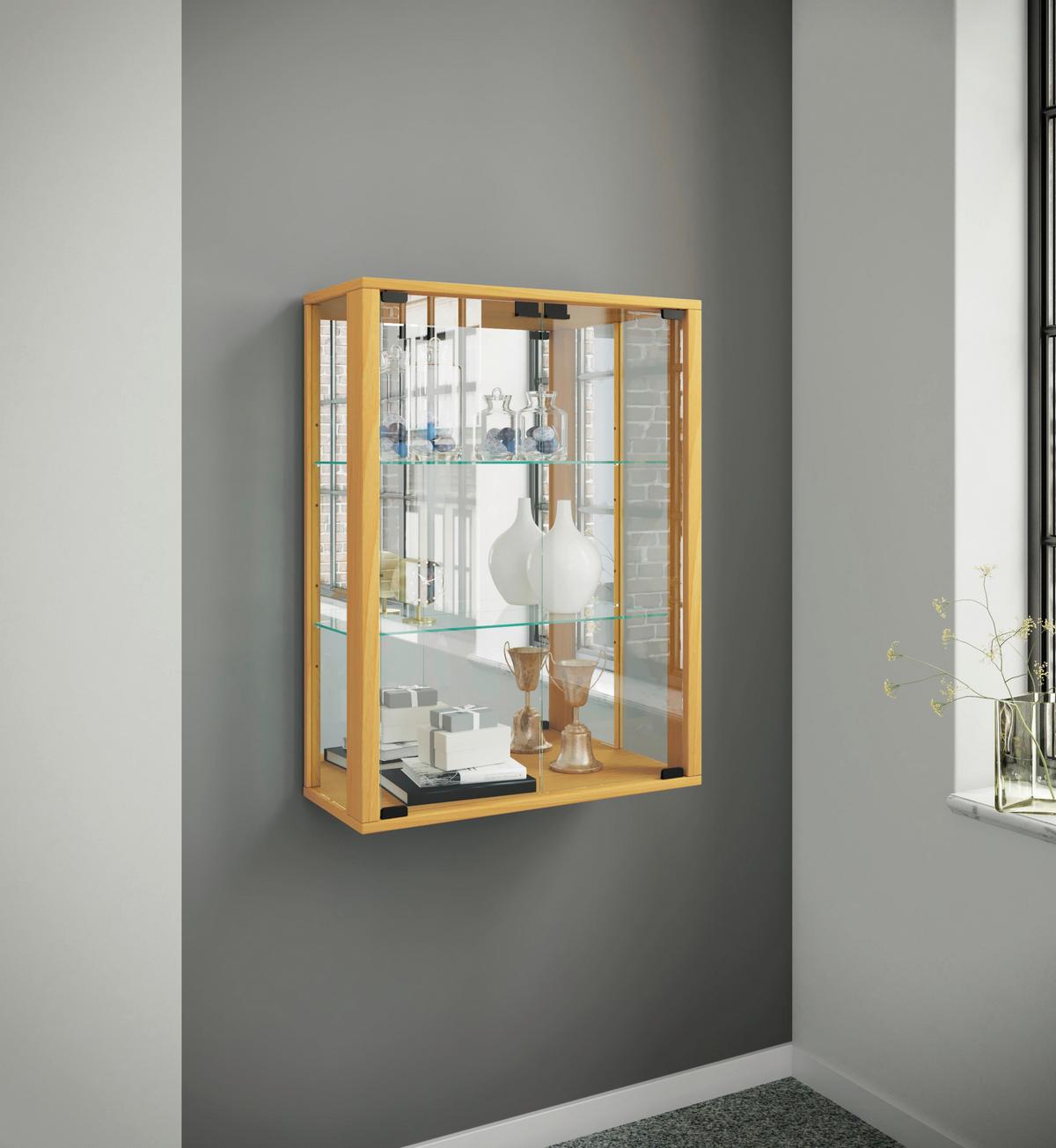 Hängevitrine Udina in Buchefarben - Buchefarben/Schwarz, MODERN, Glas/Holzwerkstoff (60/80/25cm) - MID.YOU