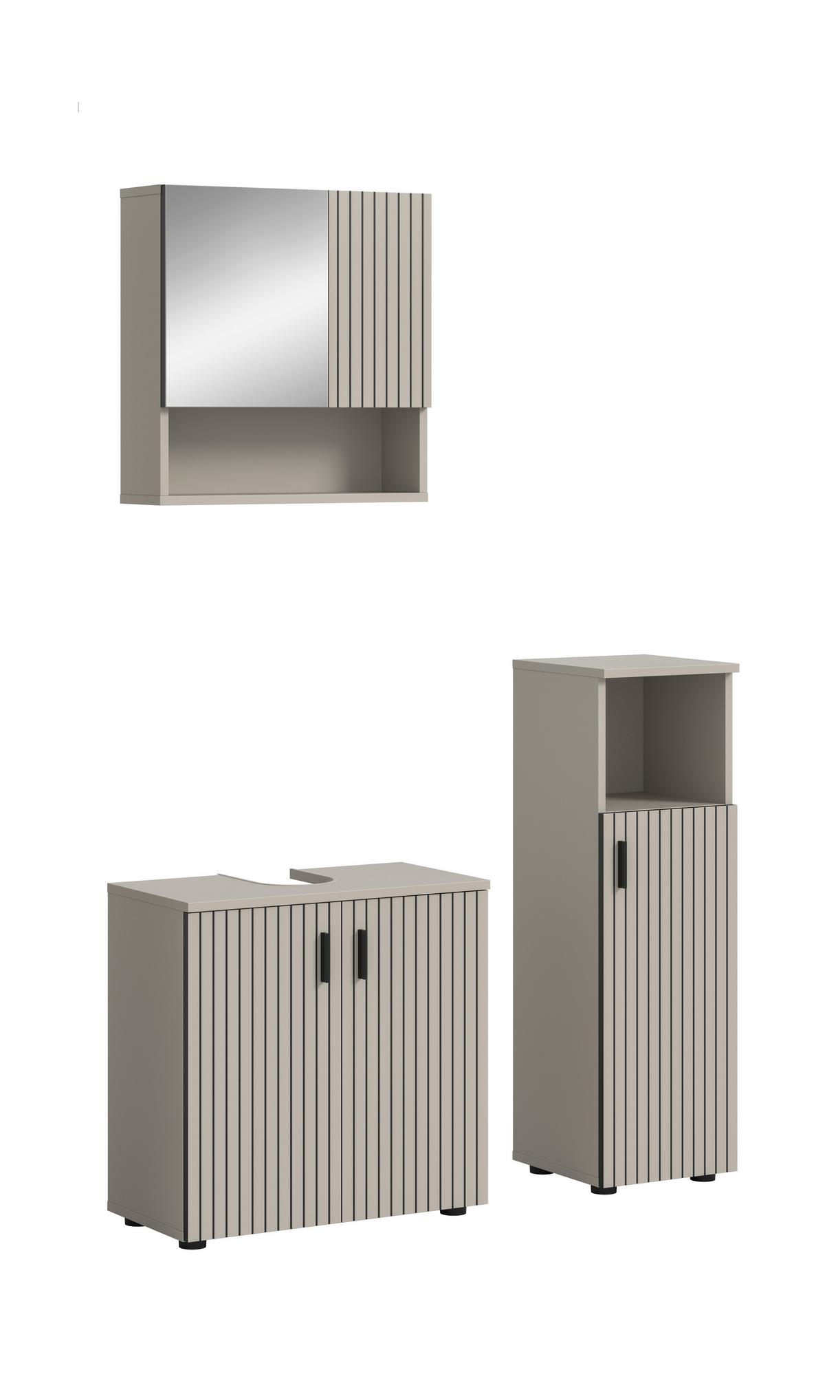 Badezimmer Mone Schwarz/Kaschmir 3-teilig - Kaschmir/Schwarz, Trend, Glas/Holzwerkstoff (90cm) - MID.YOU