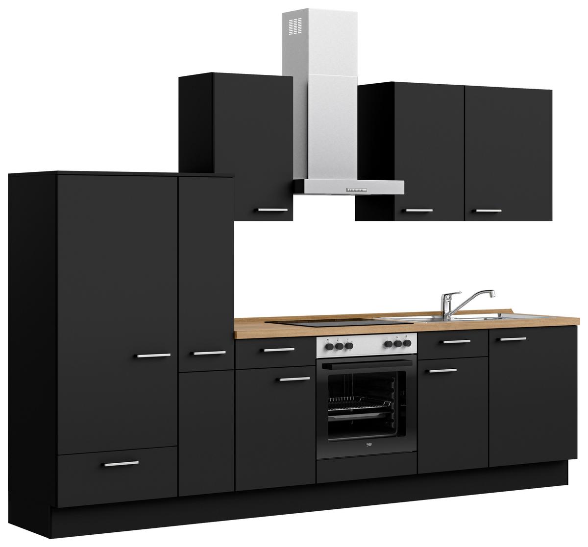 Küchenblock Touch Low m. Geräten Schwarz - Edelstahlfarben/Eichefarben, MODERN, Holzwerkstoff/Metall (300cm) - Nobilia