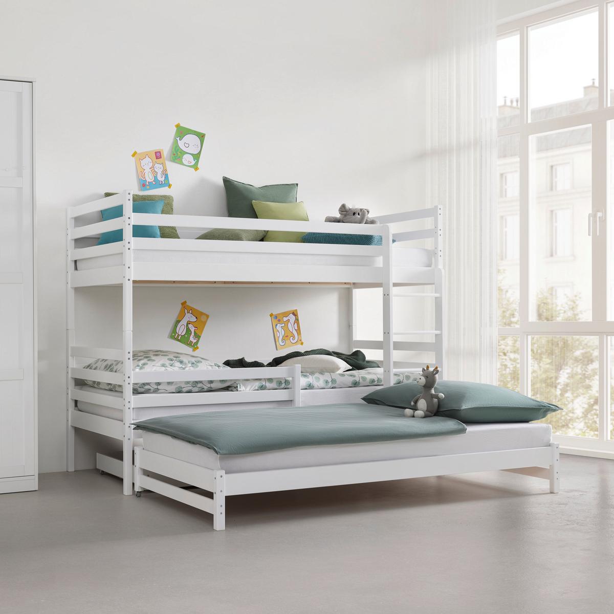 Etagenbett Mila Weiss ca. 90x200cm - Weiss/Birkefarben, Holz (90/200cm) - Mömax