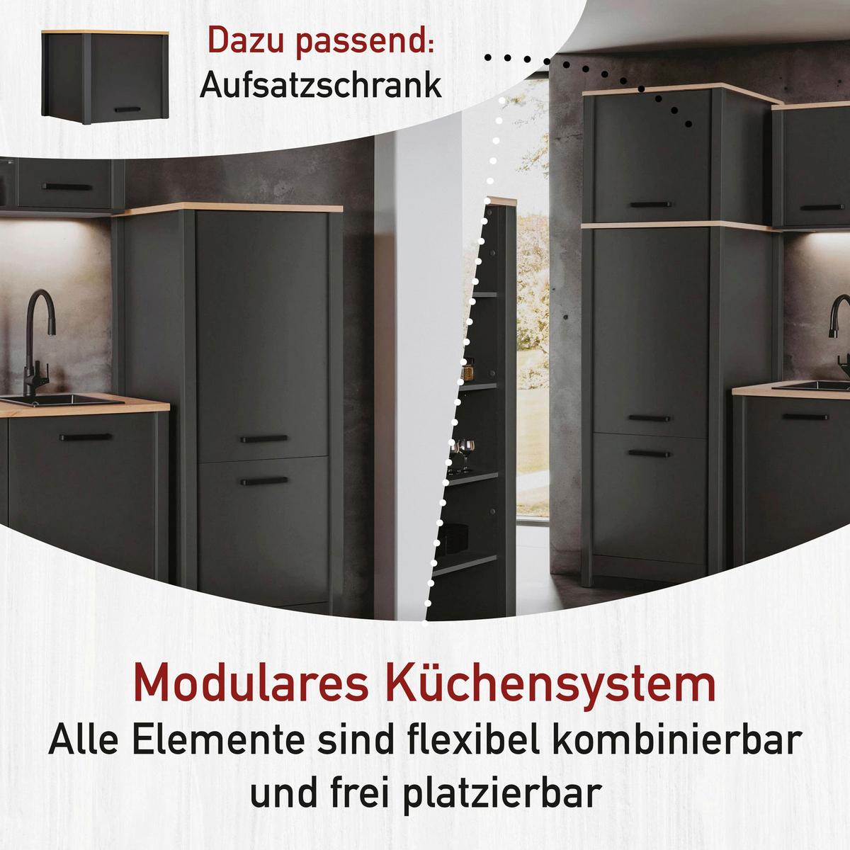Küchenleerblock Bundle 7 o. Geräte Anthrazit - Anthrazit/Schwarz, MODERN, Glas/Holzwerkstoff (370cm) - home24