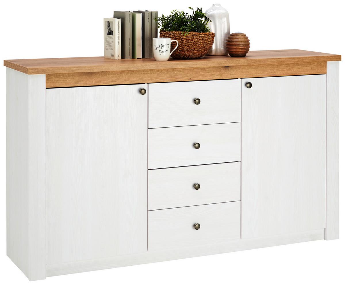 Komoda Rovigio, Barva Macesna, Bela - črna/barve hrasta, Basics, kovina/umetna masa (155/90,5/42,5cm) - Landscape