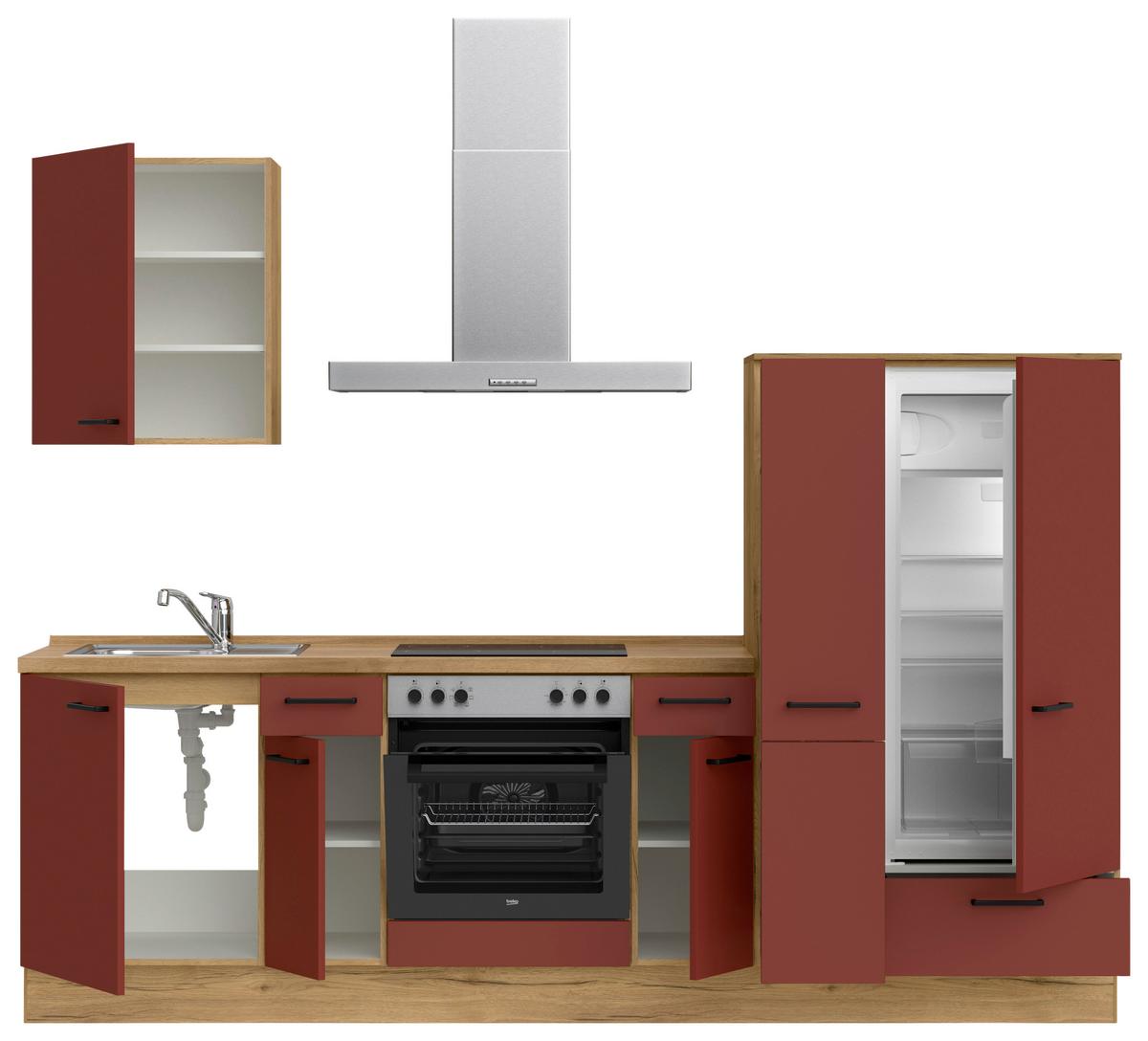 Küchenblock Easytouch Low m. Geräten Dunkelrot - Eichefarben/Schwarz, MODERN, Holzwerkstoff/Metall (270cm) - Nobilia