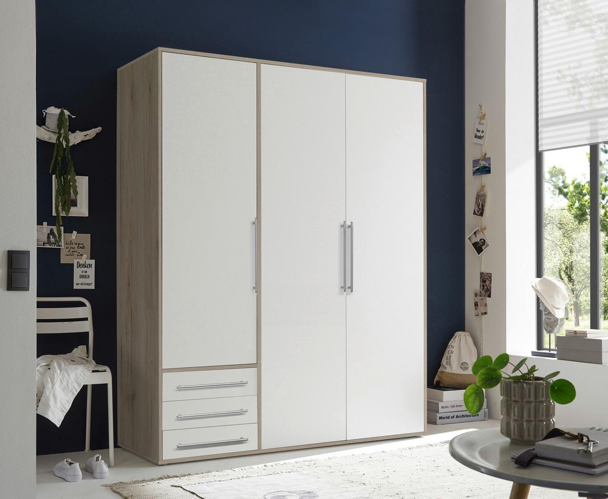 Omara S Klasičnimi Vrati Lyss, Bela, Hrast, 155 Cm - srebrne barve/bela, Moderno, umetna masa/leseni material (155/194/58cm) - Livetastic