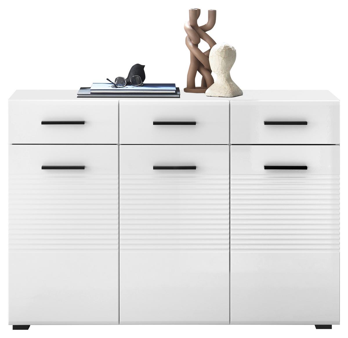 KOMODA BC 1065 - biały wysoki połysk/czarny, Design, materiał drewnopochodny/tworzywo sztuczne (120/83/40cm) - Carryhome