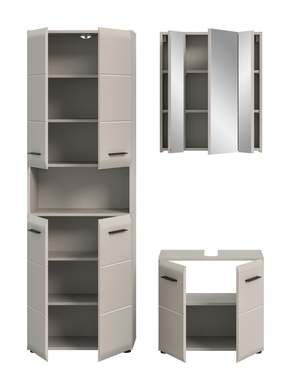 Badezimmer Ice Kaschmir 3-teilig - Kaschmir/Schwarz, Trend, Glas/Holzwerkstoff (120cm) - MID.YOU