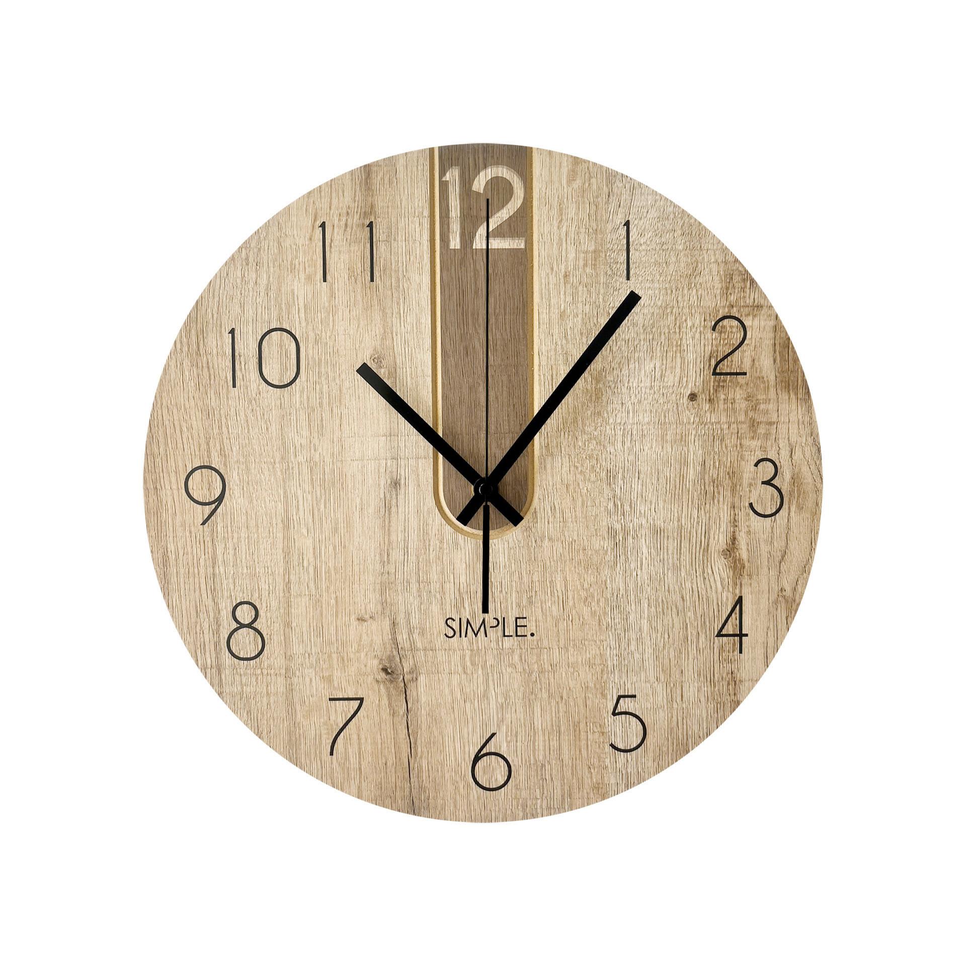 Wanduhr CL-12392 Schwarz/Eichefarben - Eichefarben/Schwarz, Basics, Holz/Kunststoff (36cm)