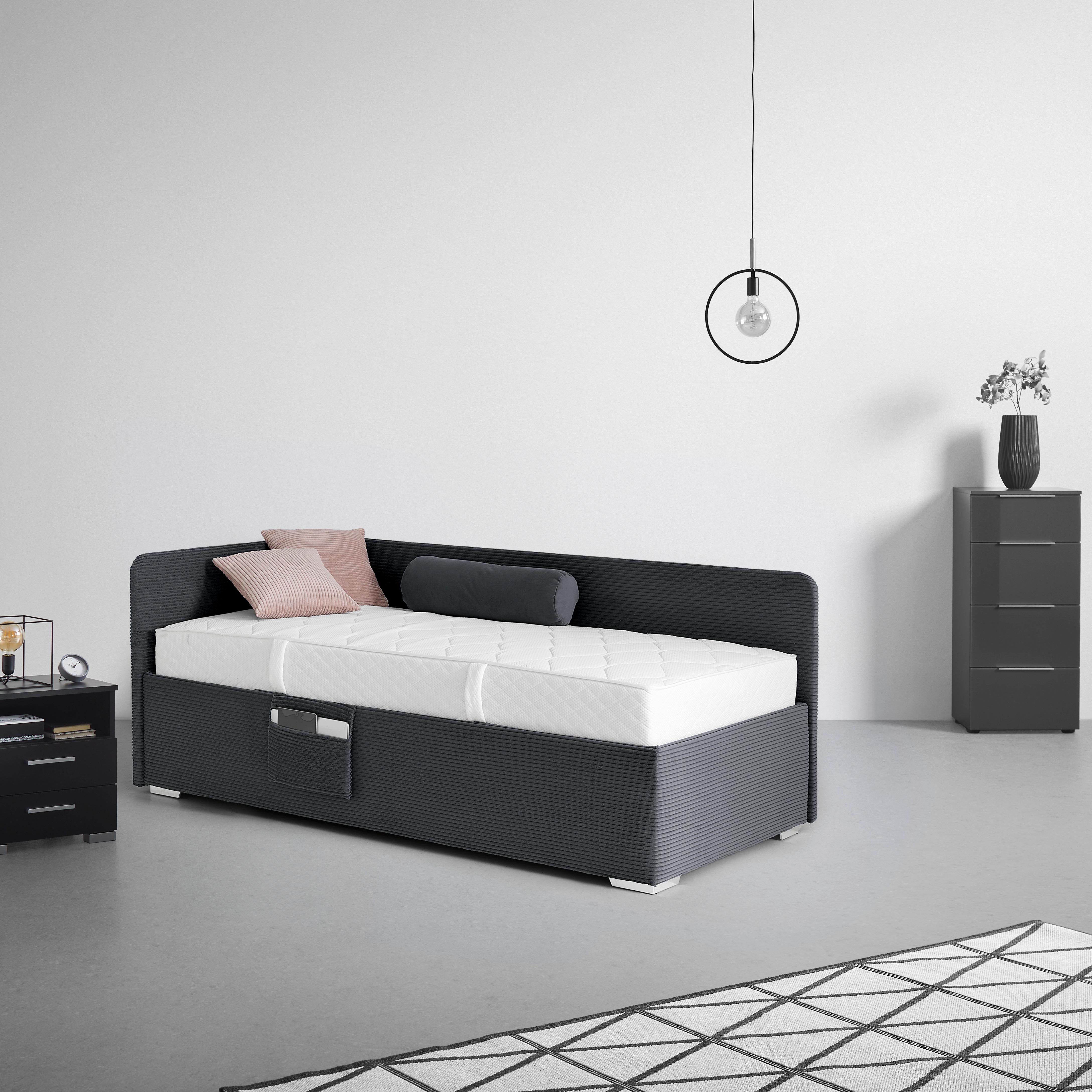 Krevet Remi - boje grafita/prirodne boje, Konvencionalno, drvo/tekstil (90/200cm) - Based