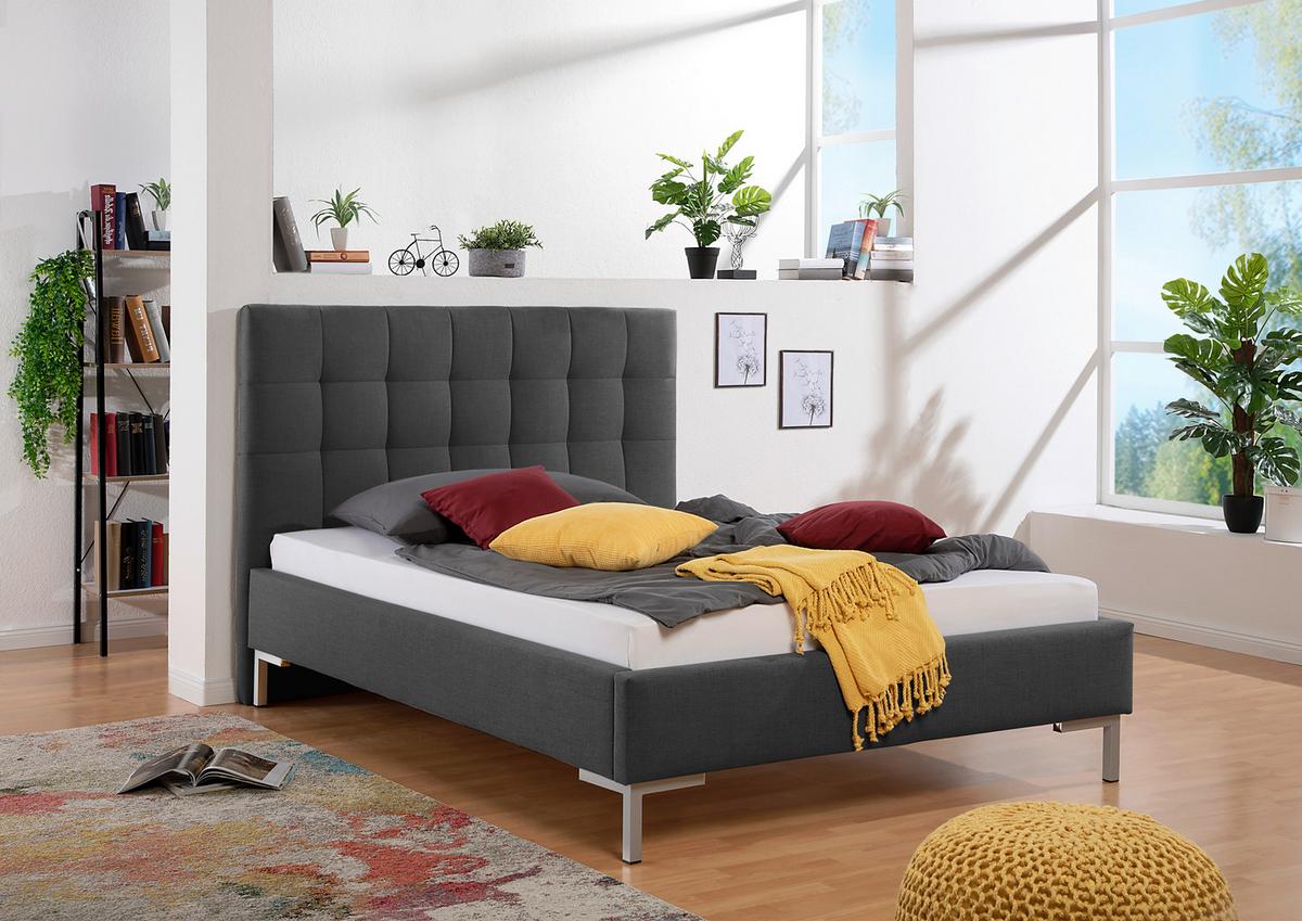 Polsterbett Maurizio Anthrazit ca. 140x200 cm - Anthrazit/Silberfarben, MODERN, Textil/Metall (140/200cm) - Livetastic
