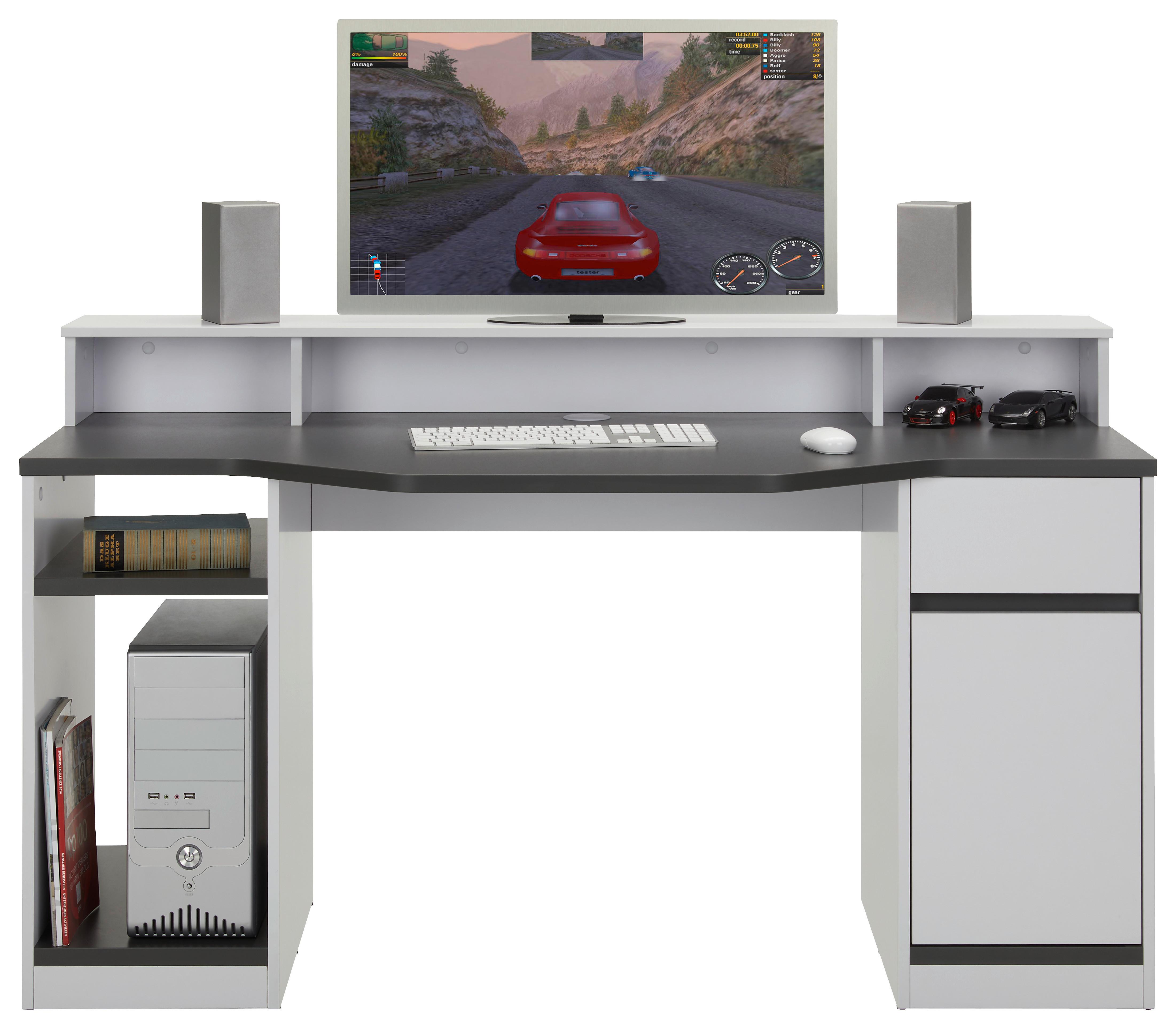 GAMINGBORD TOBI - vit/antracit, Modern, trämaterial (155/92/63cm) - Mömax