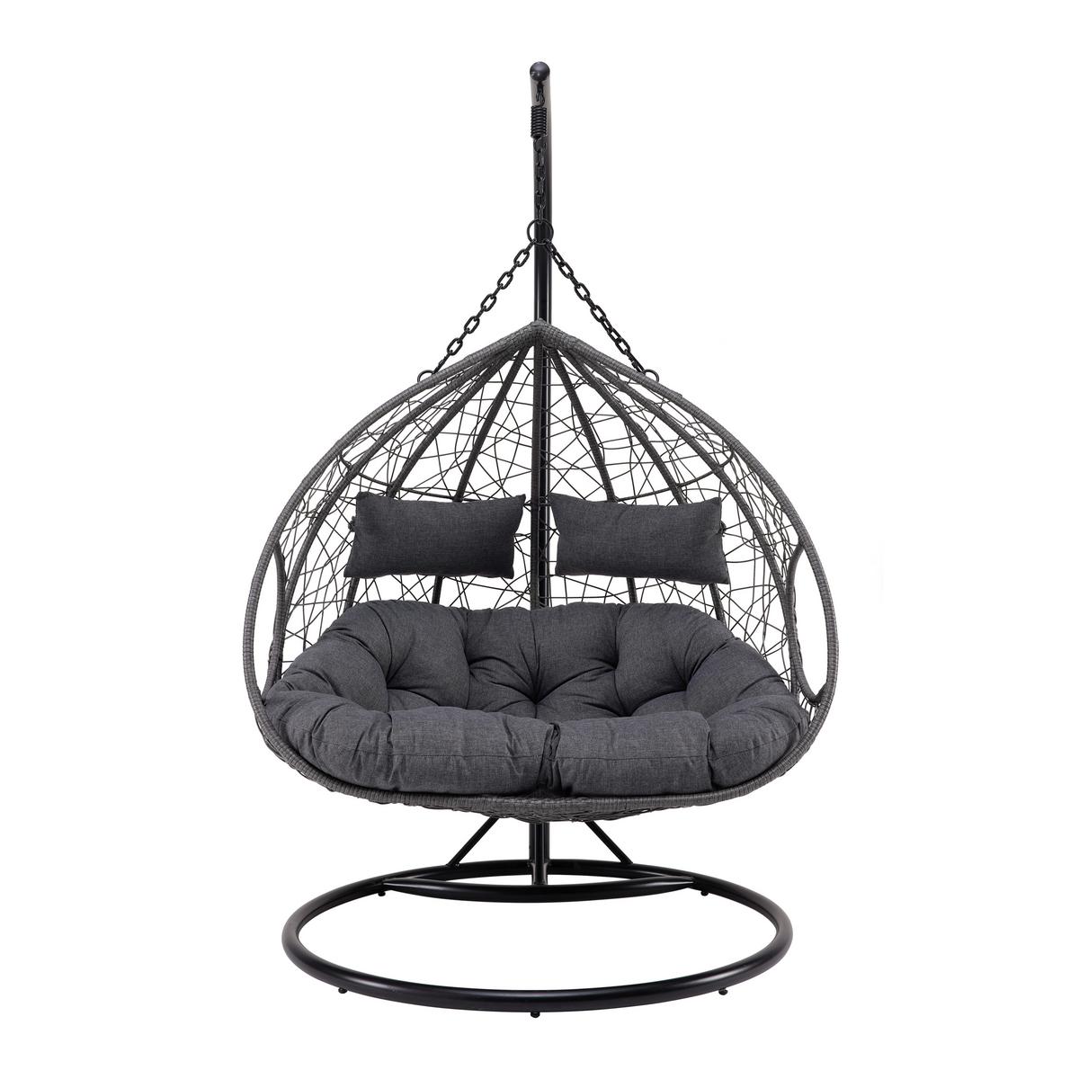 Hängesessel Enea Dunkelgrau Metall/Kunststoff/Outdoorstoff - Dunkelgrau/Schwarz, MODERN, Textil/Metall (133/205/120cm) - Bessagi Garden