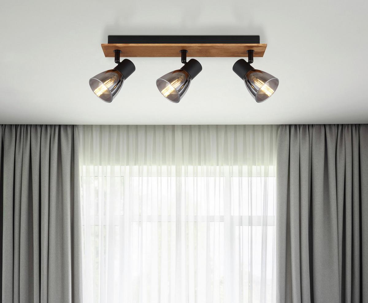 Strahler Claude in Schwarz max. 40 Watt - Dunkelbraun/Schwarz, Design, Glas/Holz (40/7/15,5cm) - Globo