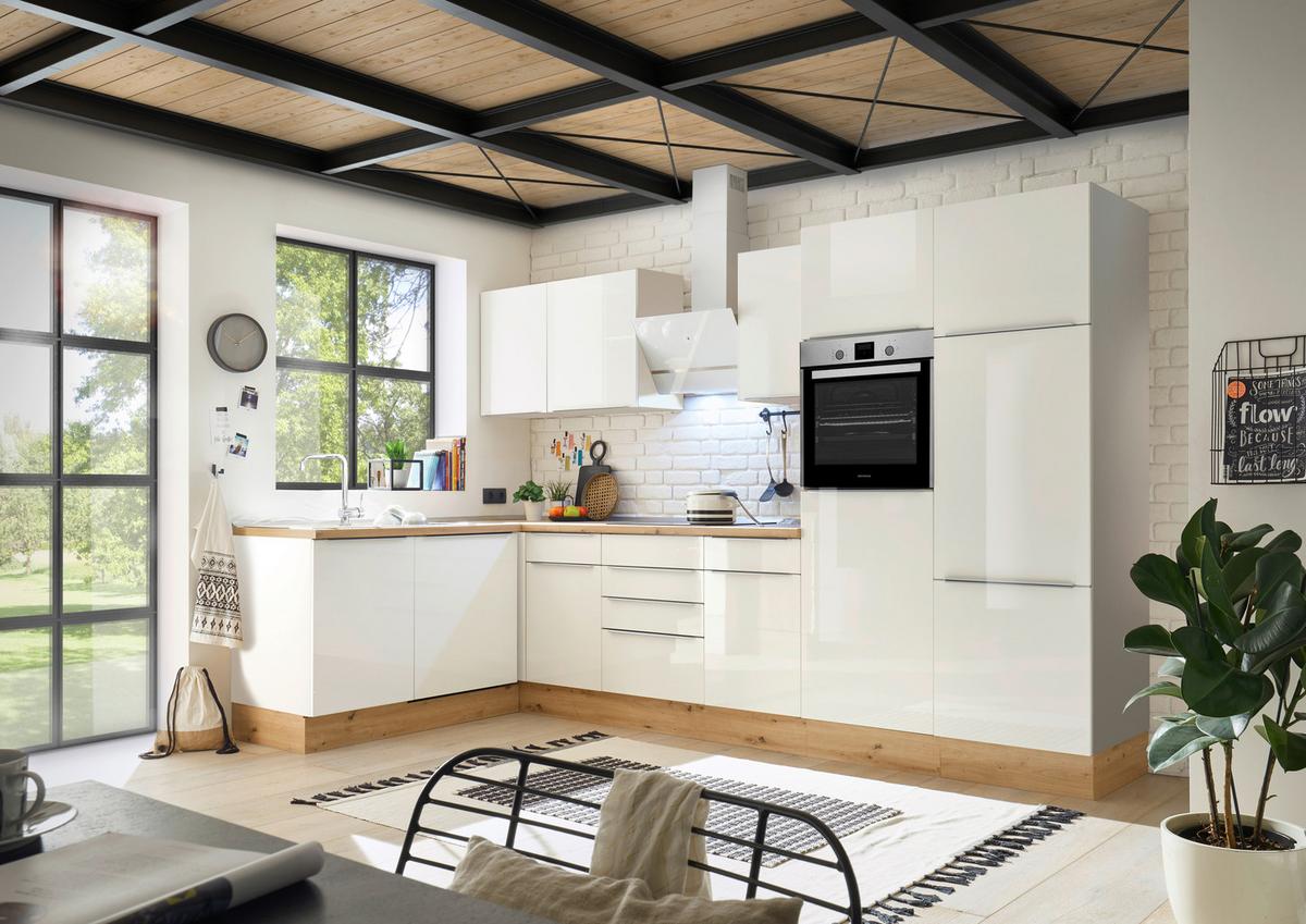 Kotna Kuhinja Premium Marleen, 340x170cm - bela/barve aluminija, Trendi, umetna masa/leseni material (170/340cm) - Respekta