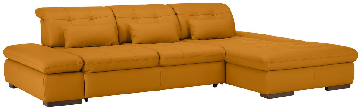 Wohnlandschaft Sanfino Leder Gelb - Chromfarben/Gelb, KONVENTIONELL, Leder/Metall (305/79-96/199cm) - Premium Living