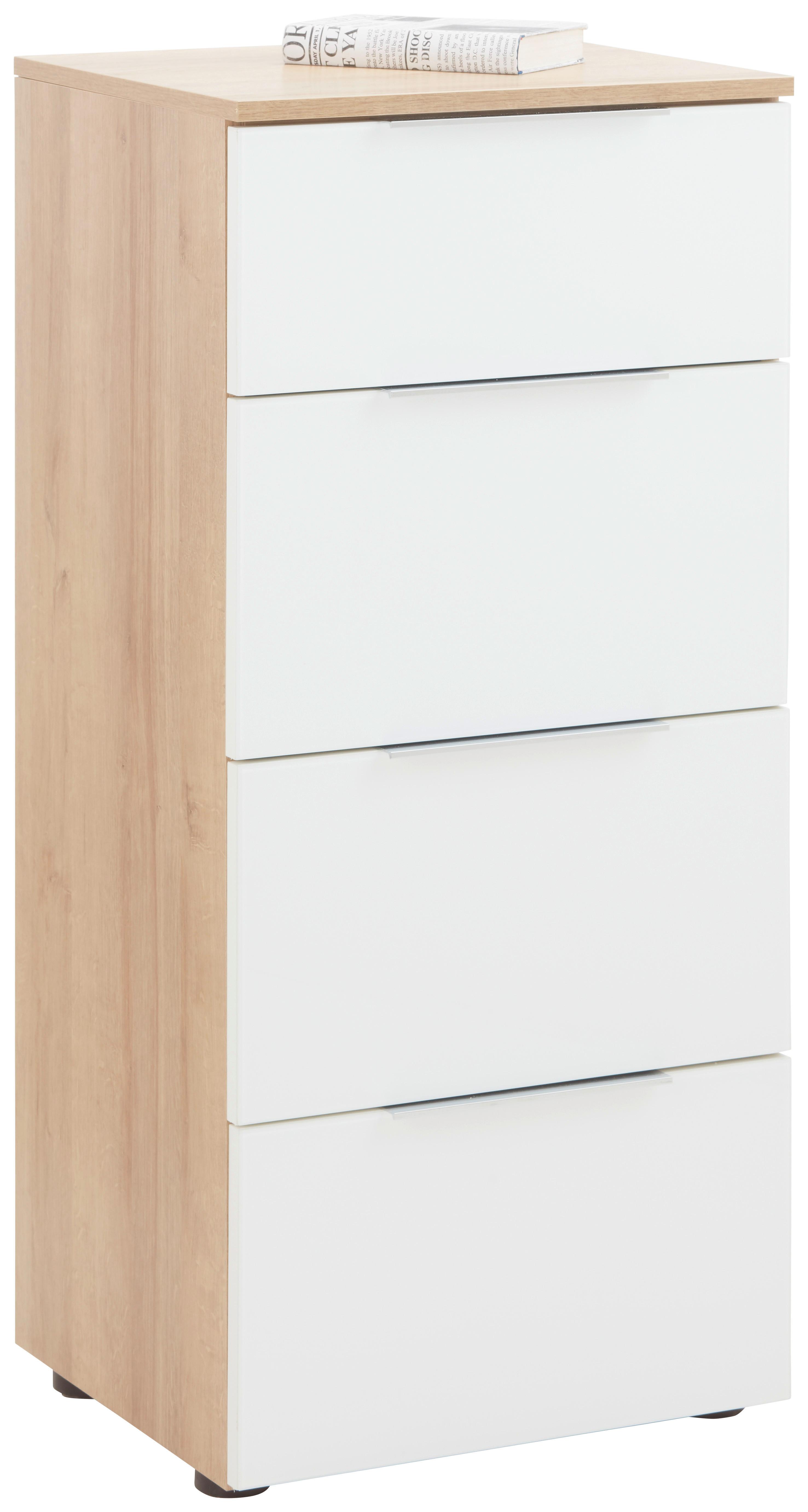 Comodă Trend - alb/culoare lemn stejar, Modern, sticlă/lemn (45/100/40cm) - Premium Living