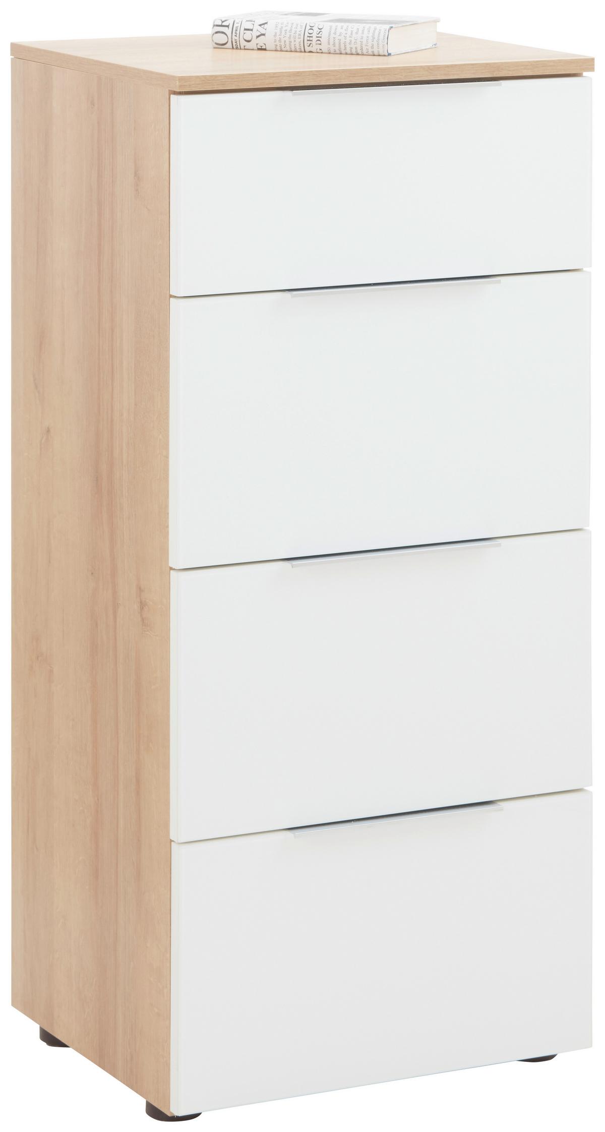 Comodă Trend - alb/culoare lemn stejar, Modern, sticlă/lemn (45/100/40cm) - Premium Living