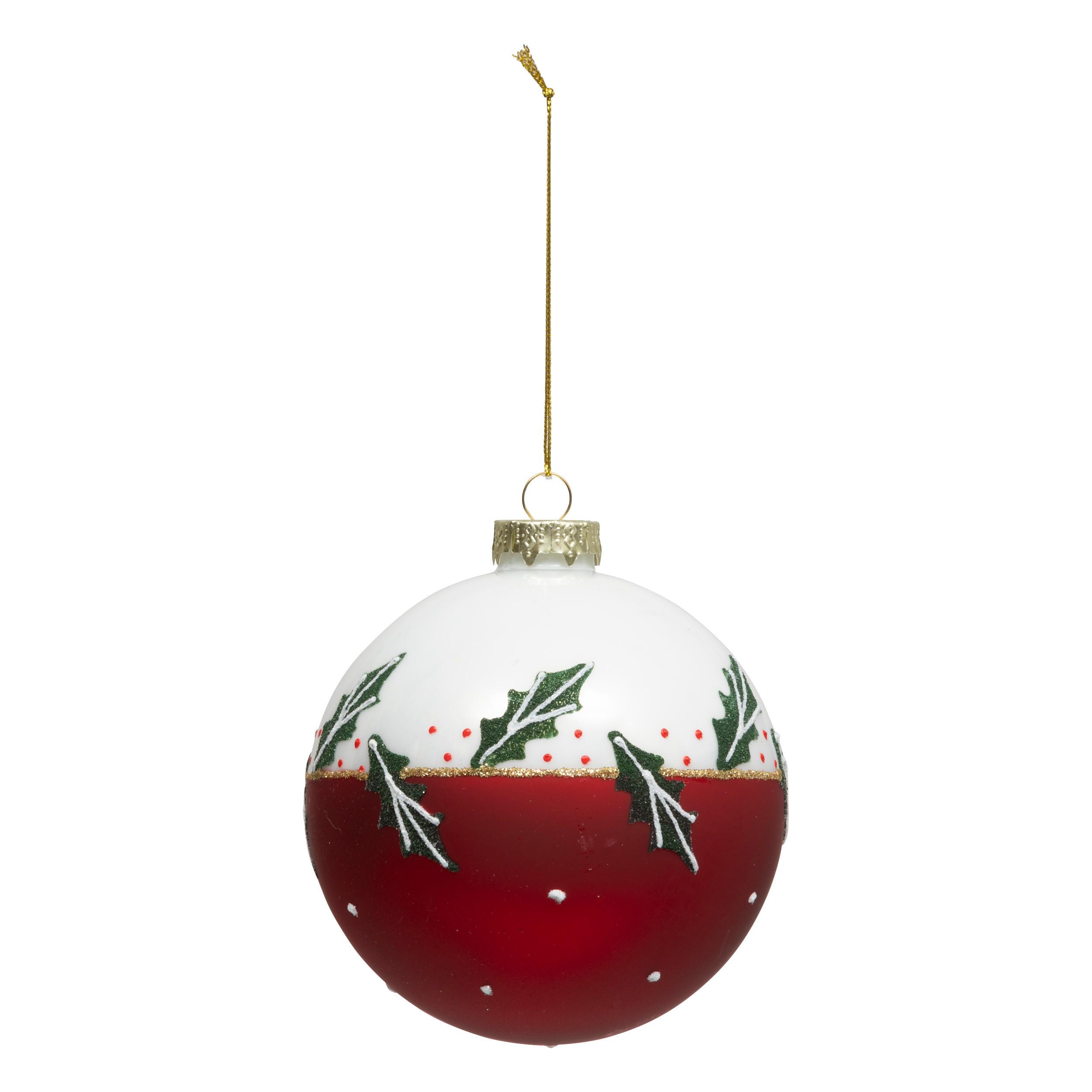 Staklena Kuglica Za Bor Holly 10cm - bijela/tamno zelena, Moderno, staklo (10/10,9cm)