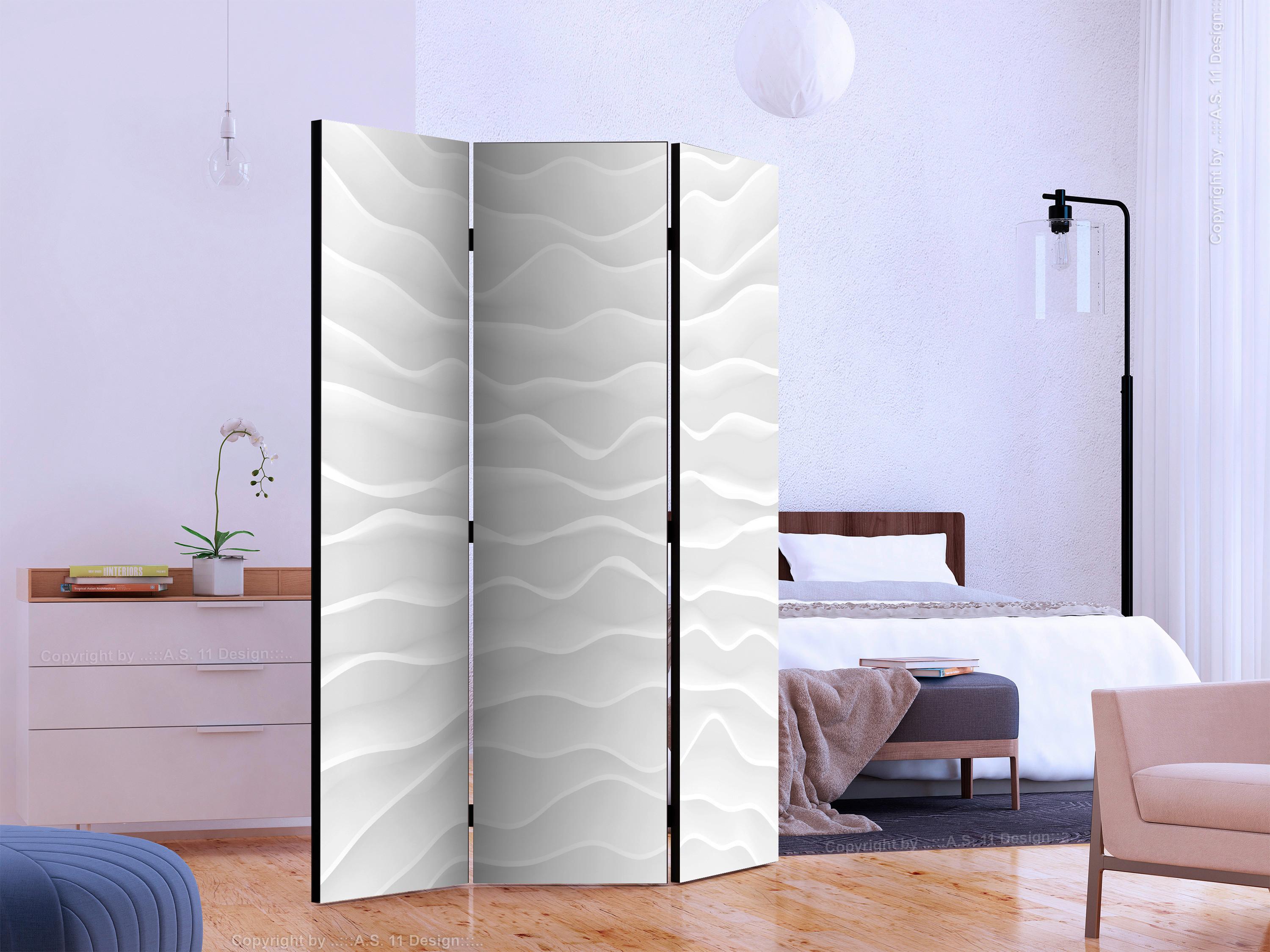 Paravan Origami Wall, 3-Delni, Dvostranski - bela/svetlo siva, Basics, tekstil/les (135/172/3cm) - artgeist