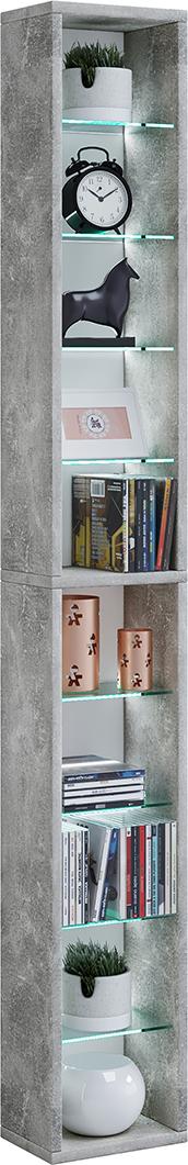 Regal Rasato Xl, Beton - siva, Basics, steklo/leseni material (21/152/20cm) - MID.YOU