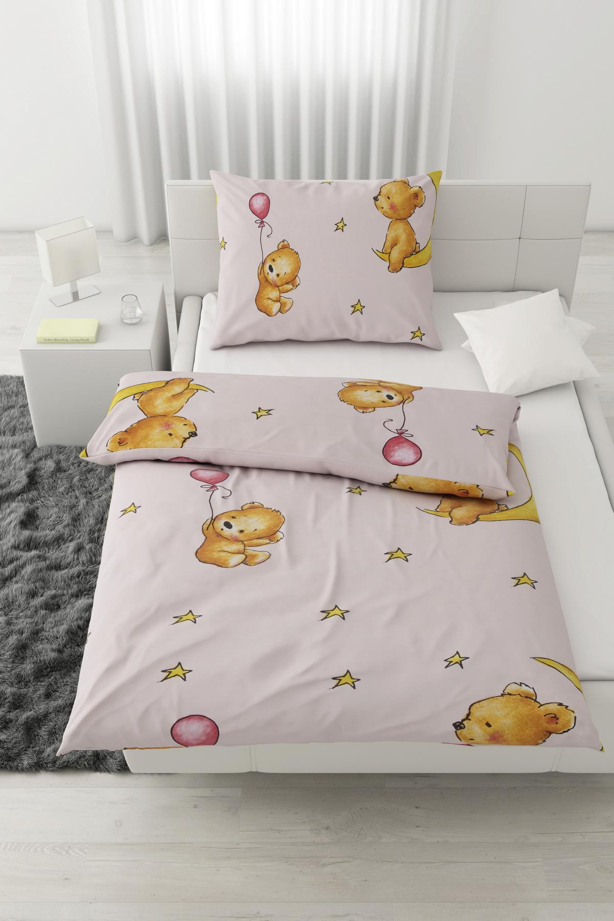 Kinderbettwäsche Bärli in diversen Farben - Rosa/Weiß, Textil (100/135cm) - Modern Living