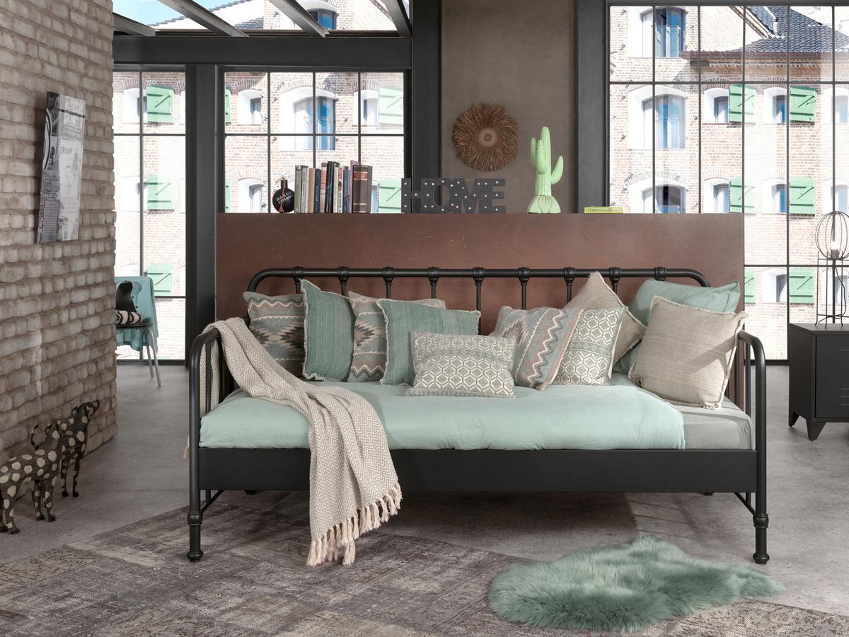 Kinder-/Juniorbett Bronxx ca. 90x200 cm Schwarz Matt - Schwarz, MODERN, Holz/Metall (90/200cm) - Vipack