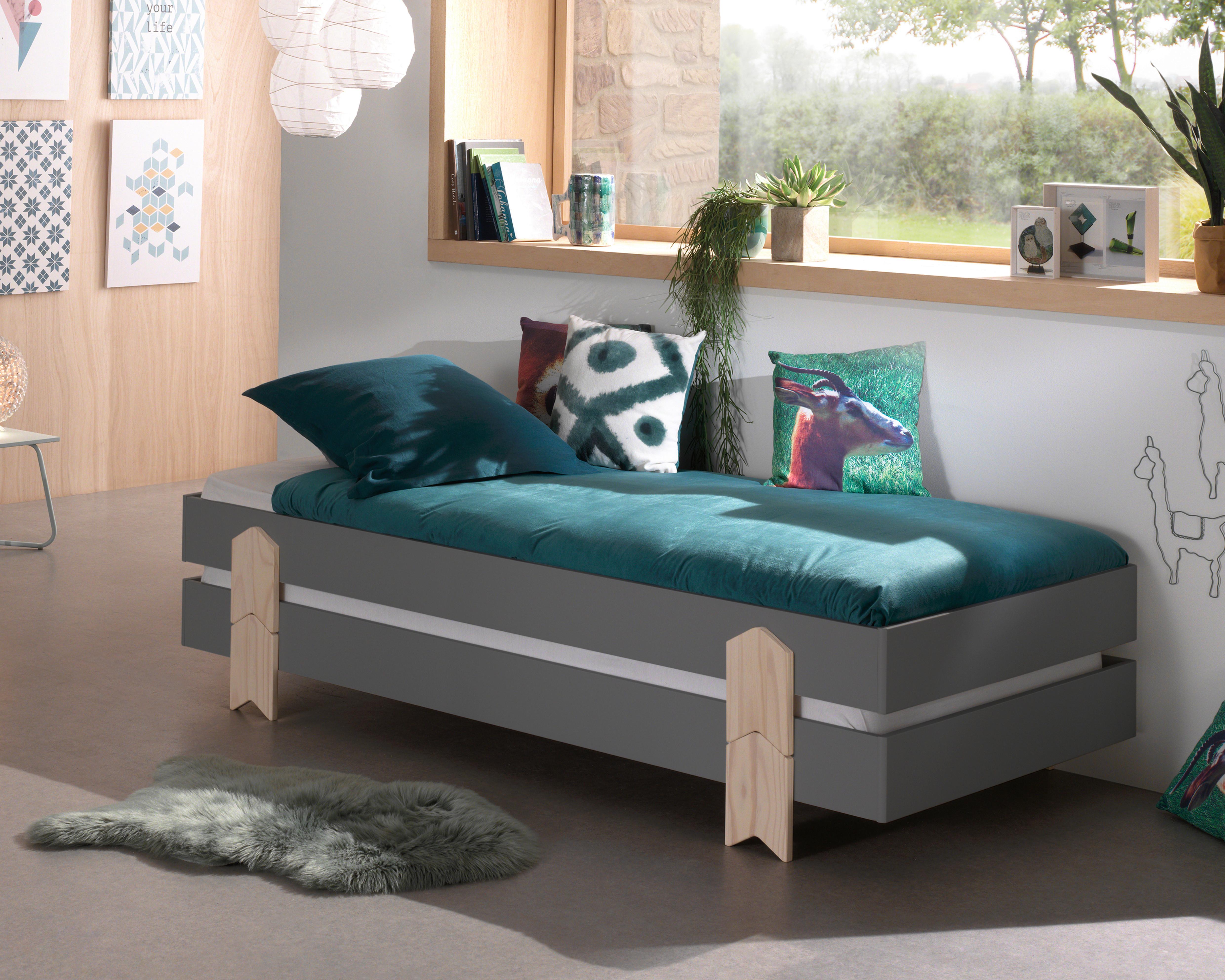 Stapelbett Modulo Grau - Grau/Kieferfarben, MODERN, Holz/Holzwerkstoff (90/200cm) - Vipack