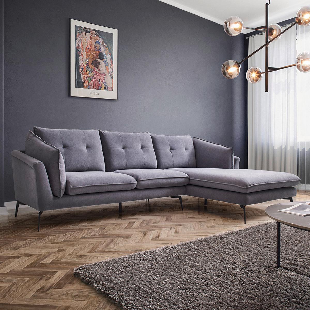 Sarokkanapé Sandro - szürke, Modern, textil/fa (258/86/160cm) - Bessagi Home