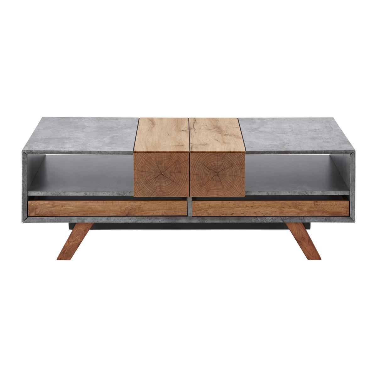 Couchtisch CASPER grau Betonoptik, eichefarben - Eichefarben/Grau, Modern, Holz (120/60/42cm) - Bessagi Home