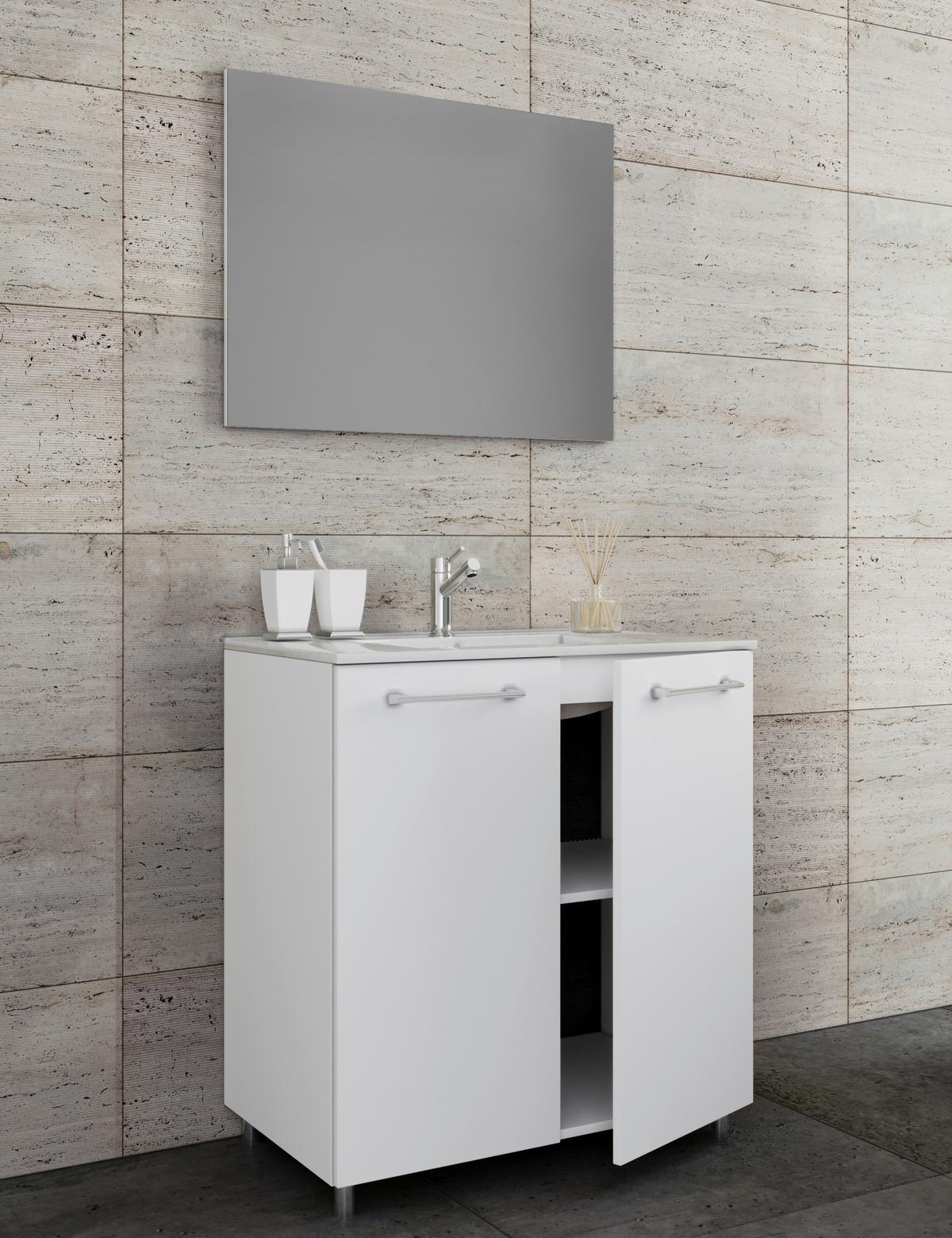 Kopalnica Gilos, Bela - bela/barve aluminija, Moderno, kovina/leseni material (80cm) - MID.YOU