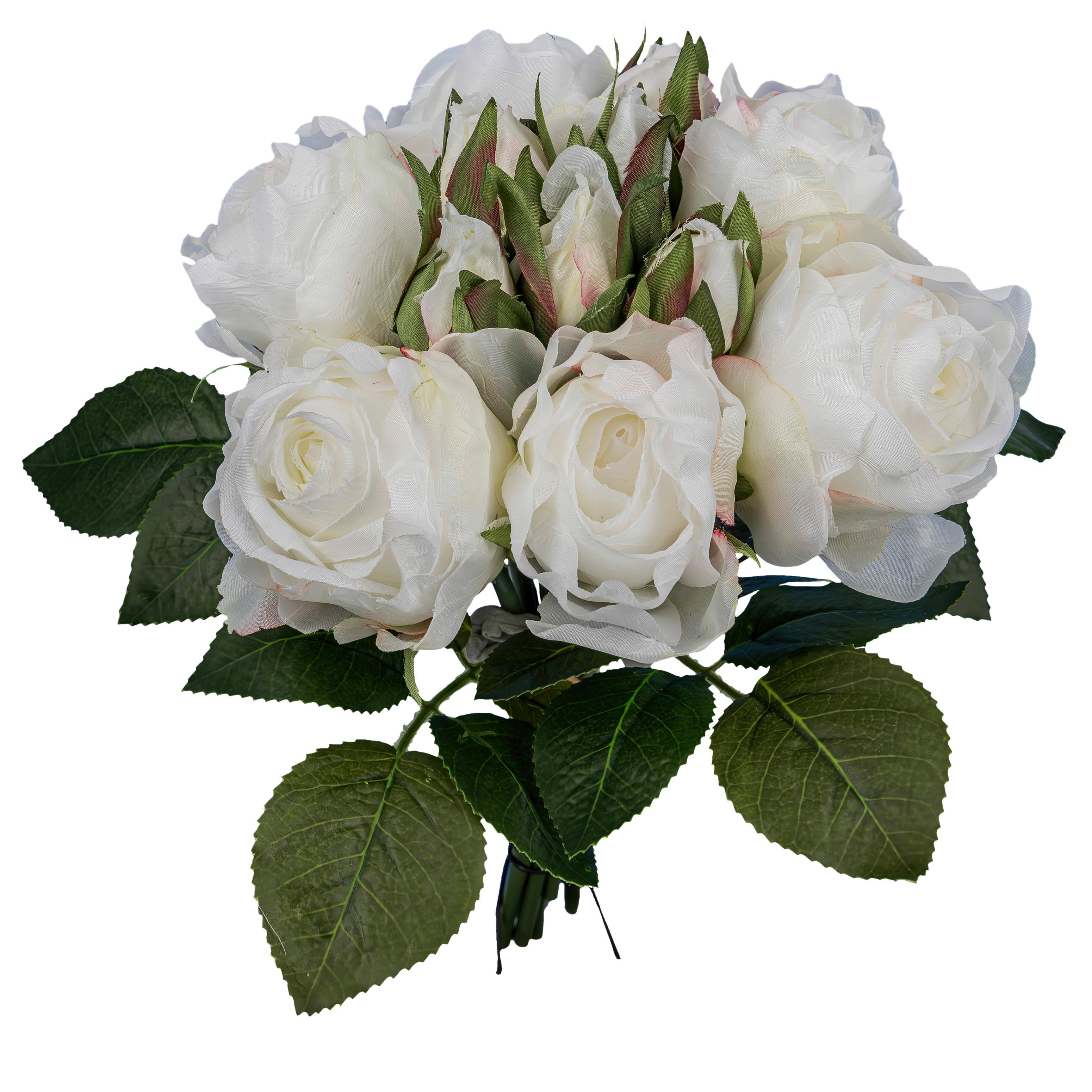Kunstpflanze Rosenstrauss I Weiss/Grün - Weiss/Grün, Romantik / Landhaus, Kunststoff (30cm) - Mömax