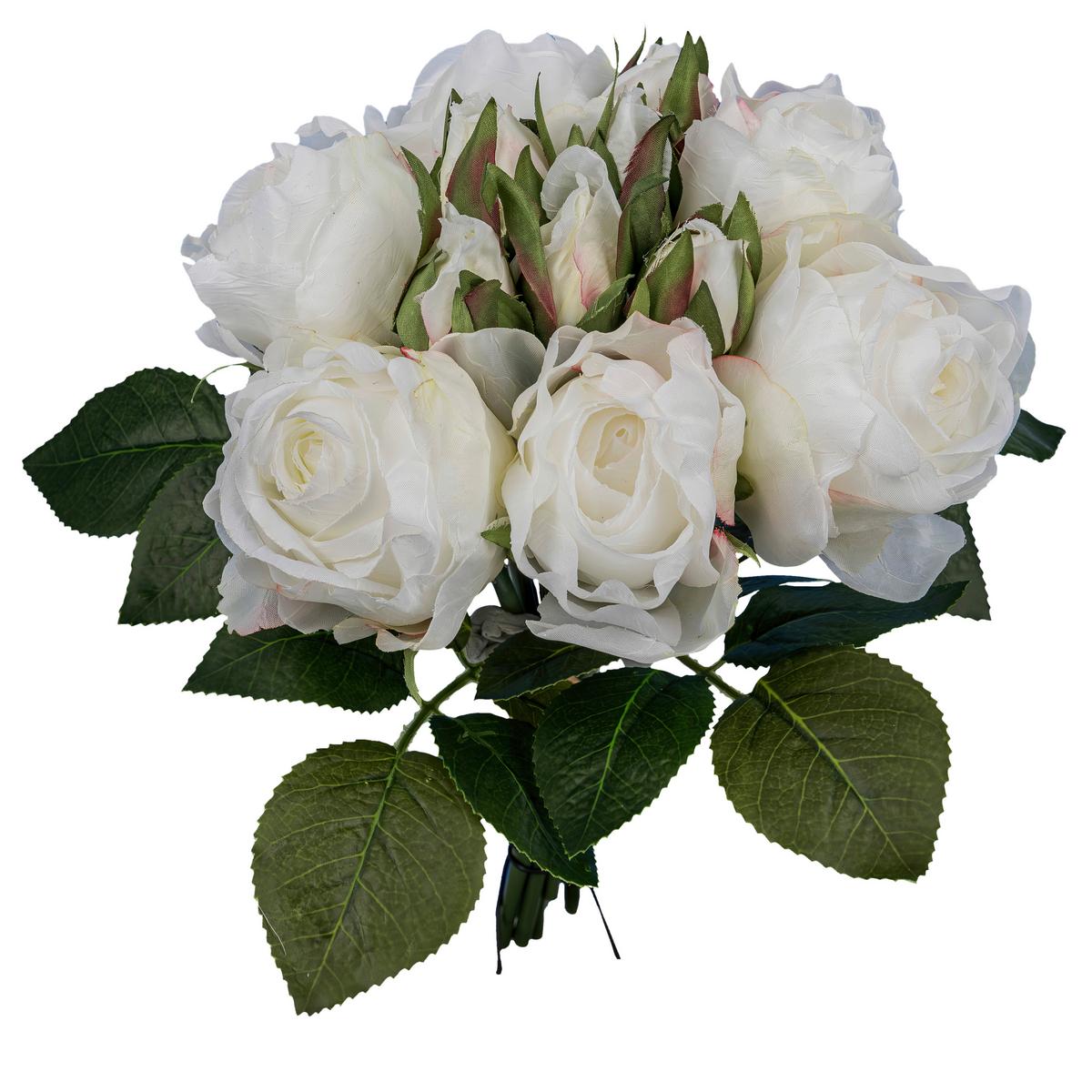 Kunstpflanze Rosenstrauss I Weiss/Grün - Weiss/Grün, Romantik / Landhaus, Kunststoff (30cm) - Mömax