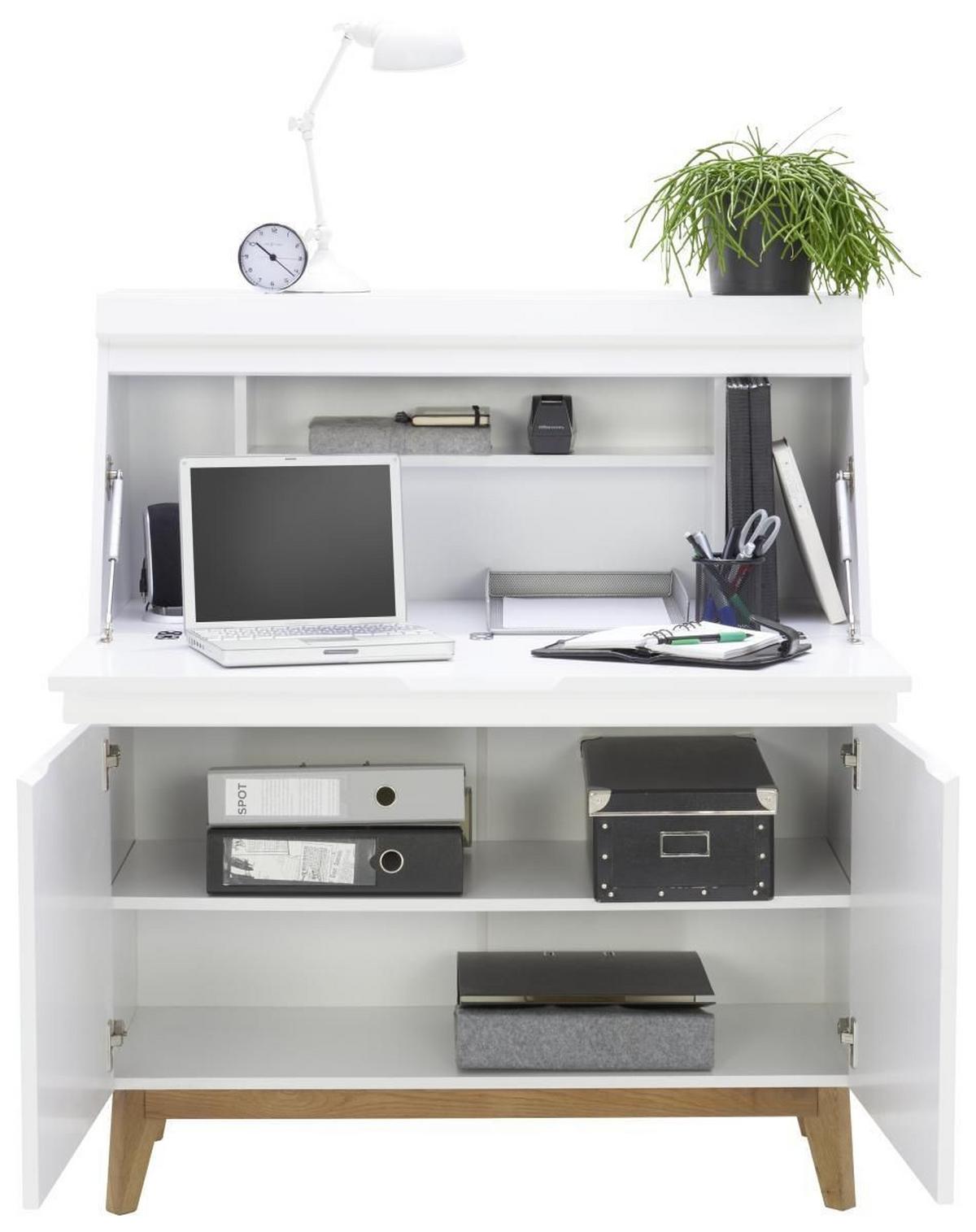 SEKRETARZYK BLANC - kolor dębowy/biały, Modern, materiał drewnopochodny/drewno (96,7/115/40,5cm) - Novel