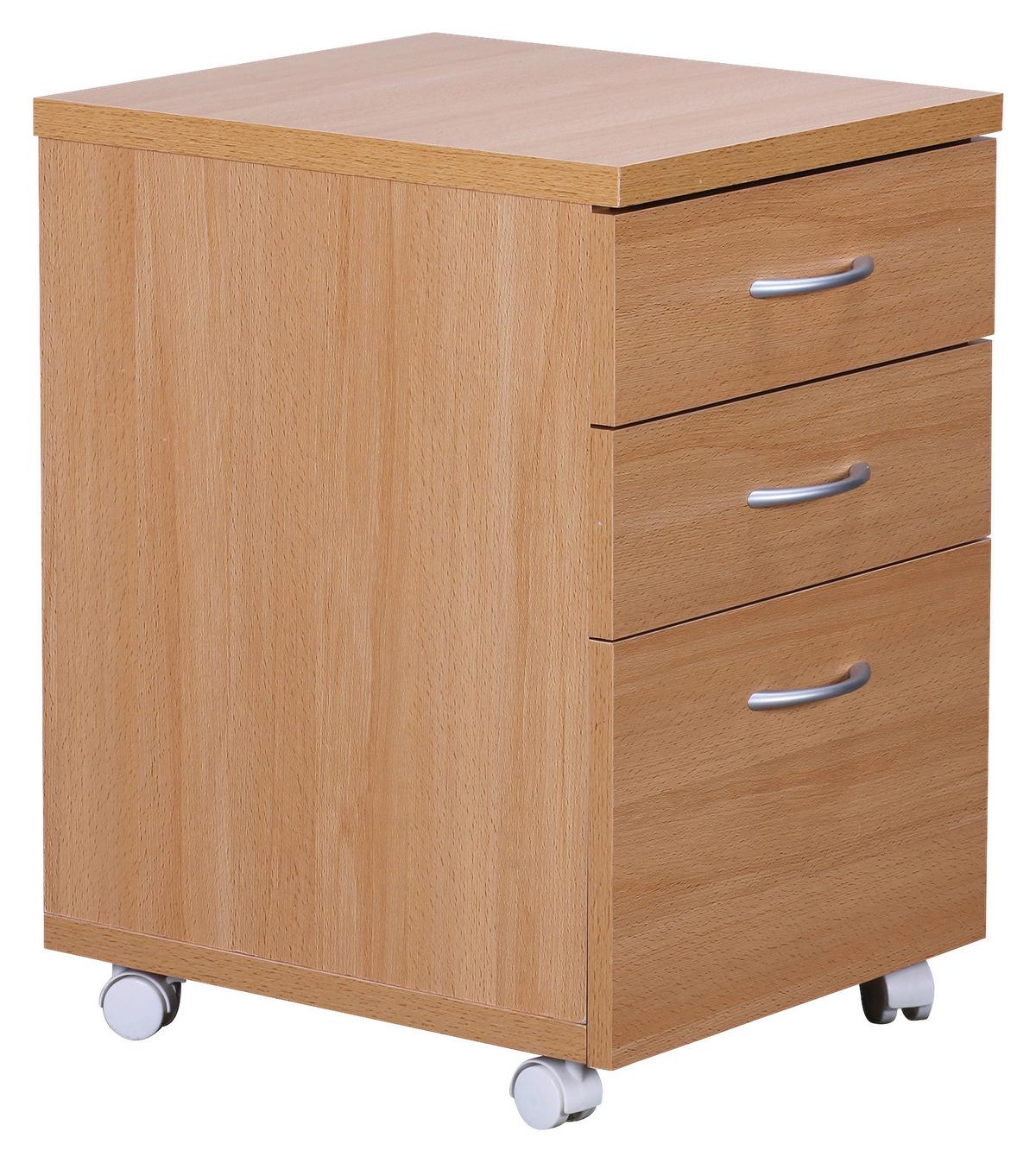 Rollcontainer Kilian ca. 40x60x45 cm Buchefarben - Silberfarben/Buchefarben, KONVENTIONELL, Holzwerkstoff/Kunststoff (40cm) - MID.YOU