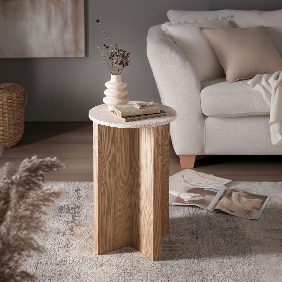 Masă auxiliară MATERA -TREND - culoare natur, Modern, piatră/material pe bază de lemn (34/54cm) - Premium Living
