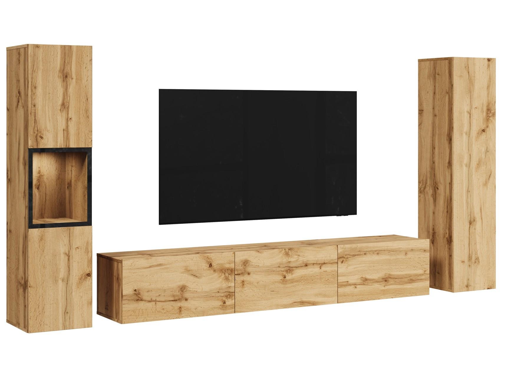 Ansamblu mobilier cameră de zi BERLIN - stejar Wotan, Design, sticlă/material pe bază de lemn (240/130/31cm) - P & B
