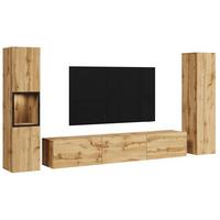 Ansamblu mobilier cameră de zi BERLIN - stejar Wotan, Design, sticlă/material pe bază de lemn (240/130/31cm) - P & B