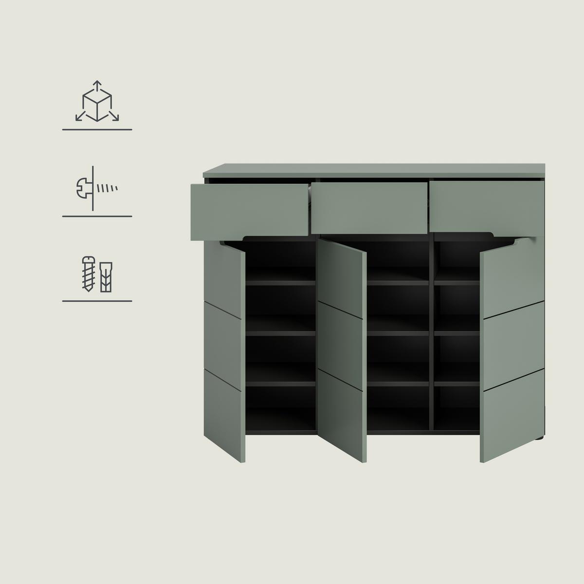 Predsoba Canu, Sivozelena, 3-Delna - siva/sivozelena, Design, leseni material (215/190/37cm) - Livetastic