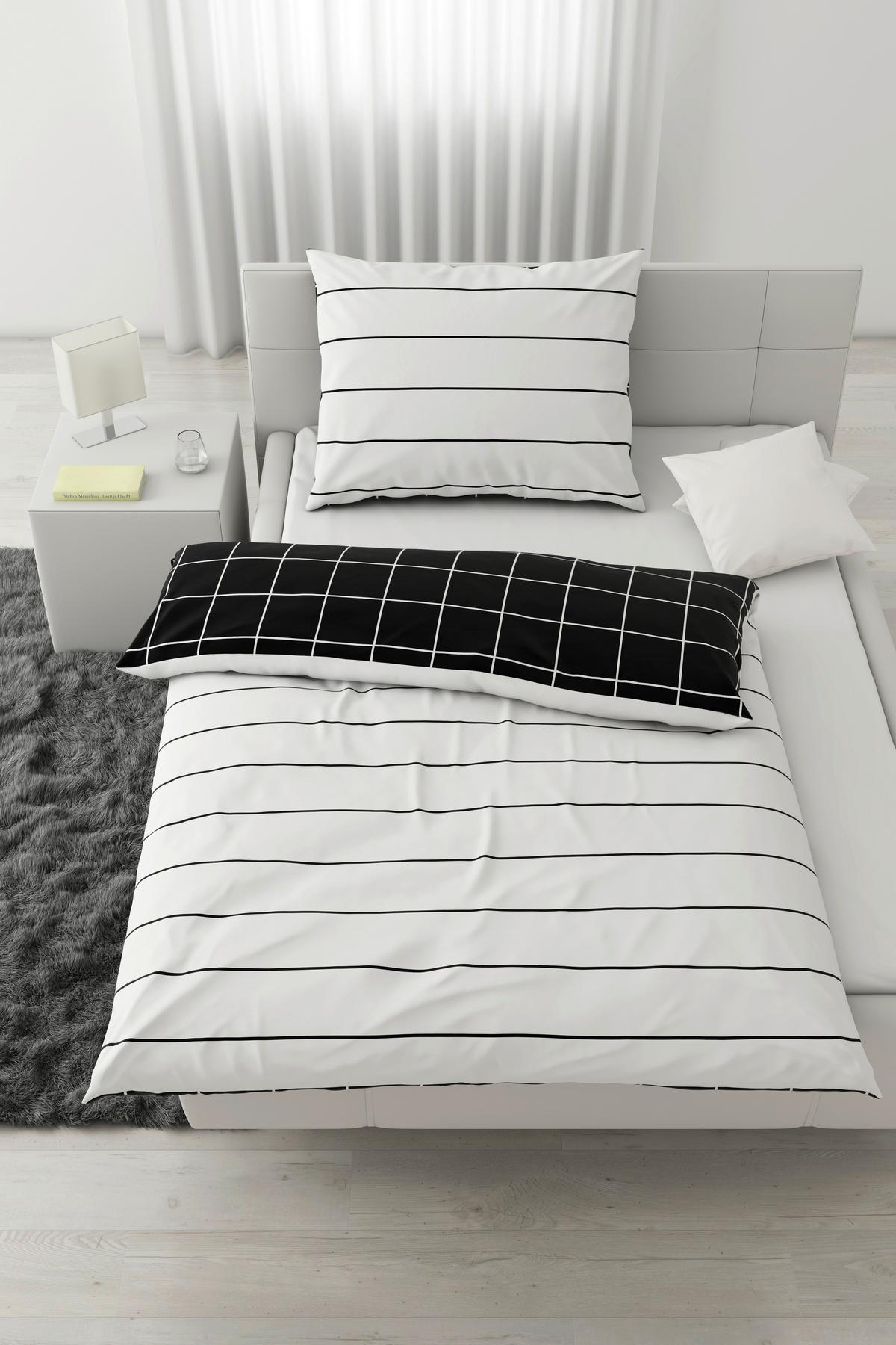 WENDEBETTWÄSCHESET KIRA WENDE COOLTEX - Weiss/Schwarz, Modern, Textil (160/210cm) - Modern Living