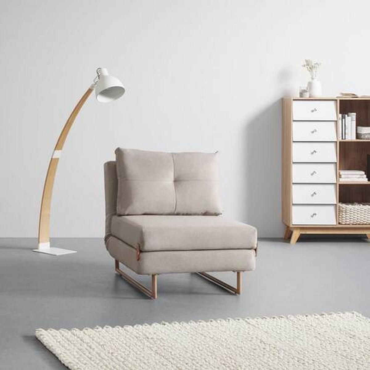 Schlafsessel Malic Beige Webstoff - Eichefarben/Beige, MODERN, Textil/Metall (80/84/90cm) - Bessagi Home