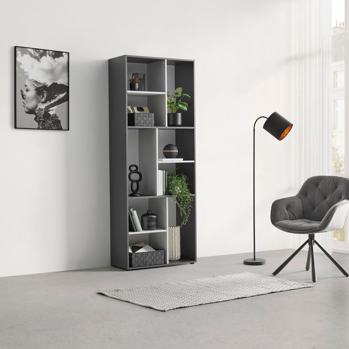Regal Ibiza Anthrazit/Weiß - Schwarz, KONVENTIONELL, Holzwerkstoff (71/186/33cm) - Mömax