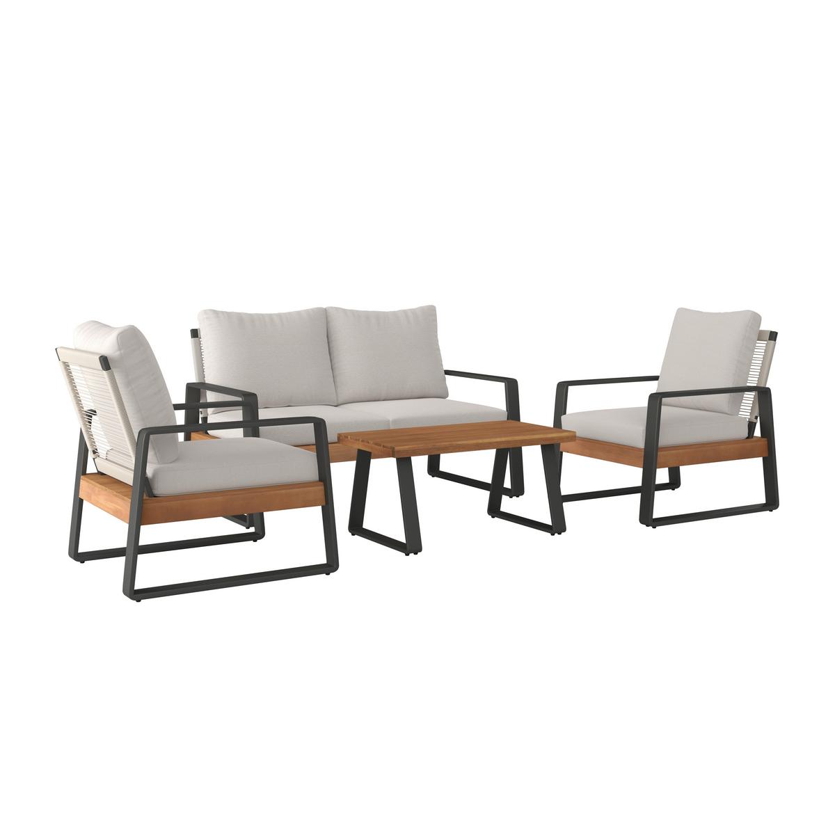 Loungegarnitur Alexa Creme Outdoorstoff/Metall +Abdeckung - Anthrazit/Creme, MODERN, Holz/Textil (150/81/85,5cm) - Bessagi Garden