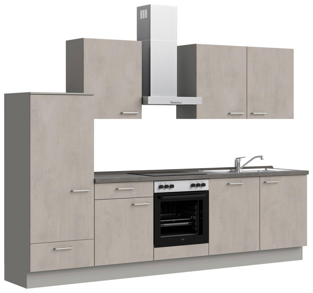 Küchenblock Riva Low m. Geräten Grau - Schieferfarben/Edelstahlfarben, MODERN, Holzwerkstoff/Metall (300cm) - Nobilia