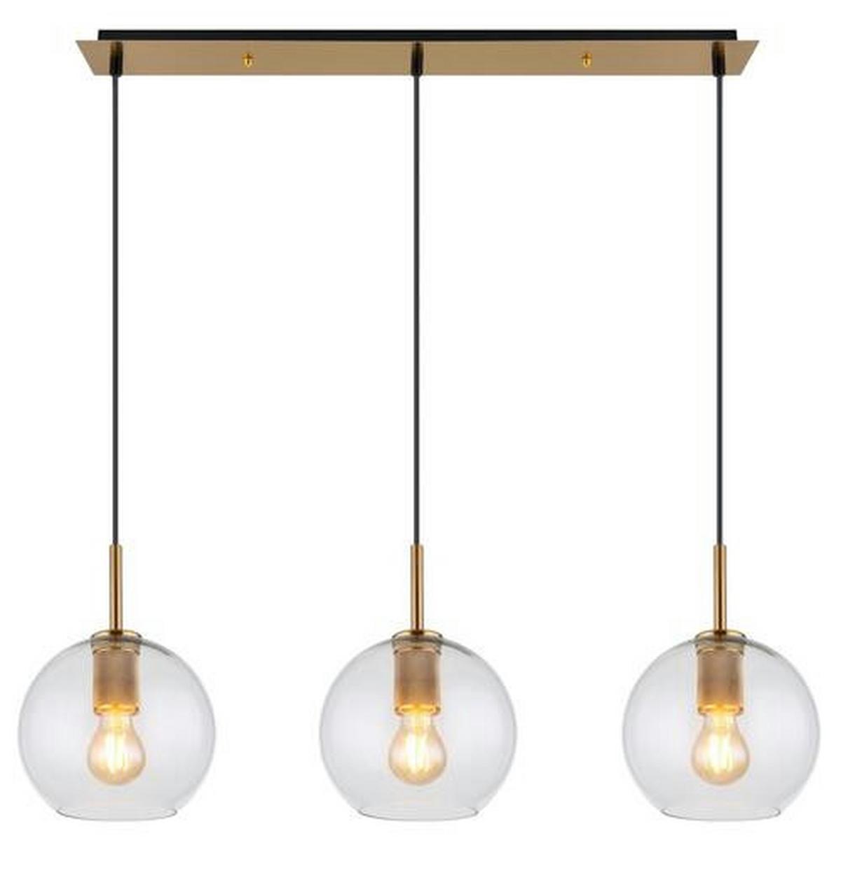 HÄNGELEUCHTE 15462H2 - Klar/Messingfarben, Design, Glas/Kunststoff (90/20/120cm) - Globo