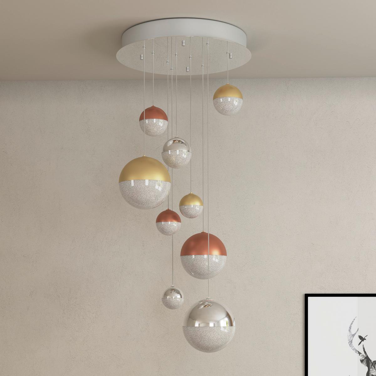 LAMPA WISZĄCA LED STAFFORD *DK* - kolor mosiężny/kolor chromowy, Basics, metal (50/150cm) - Dieter Knoll